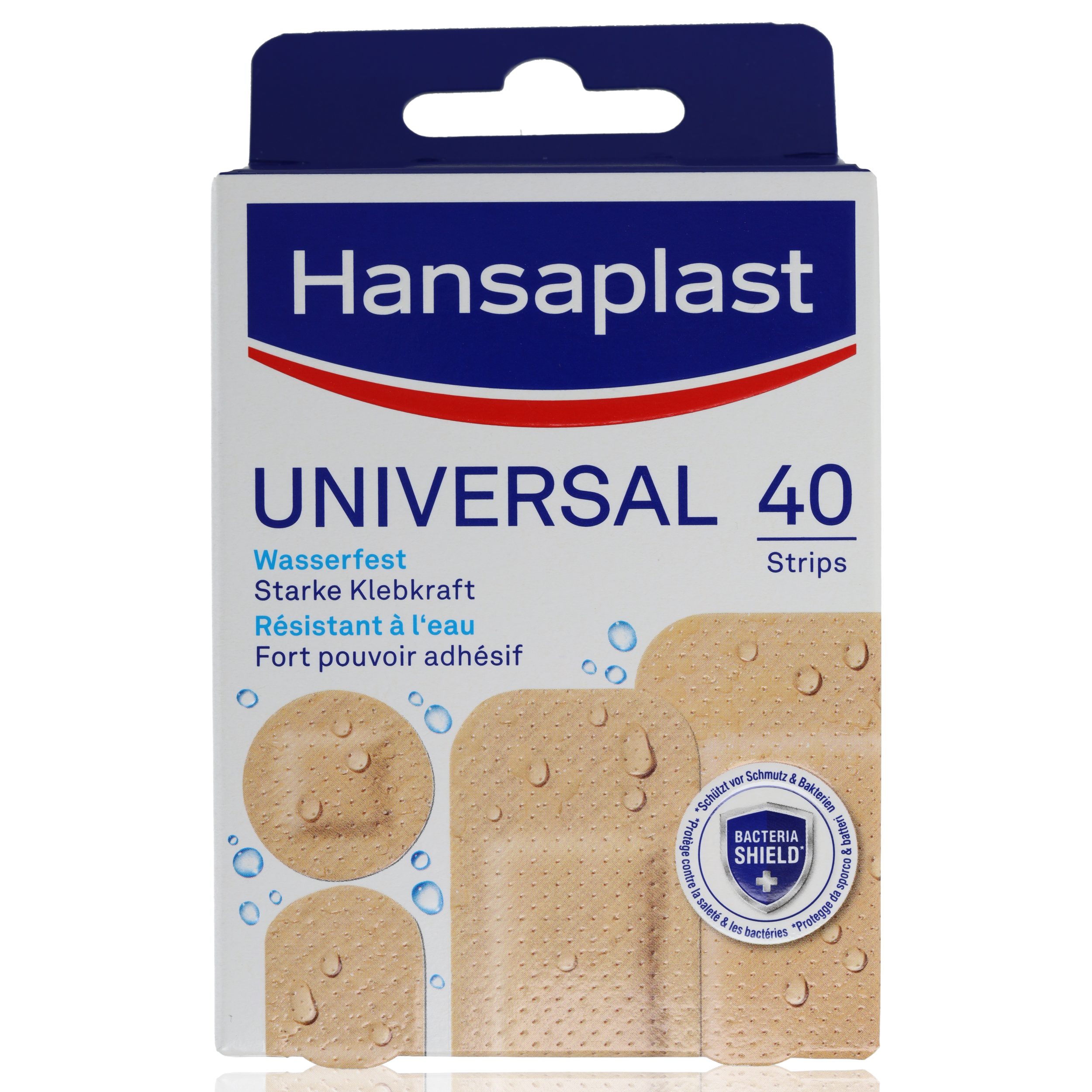 Hansaplast Wundpflaster Hansaplast Universal wasserfest 40 Strips (40 St., 40 Strips in 4 Größen), Besonders hautfreundliche, hypoallergene Wundpflaster