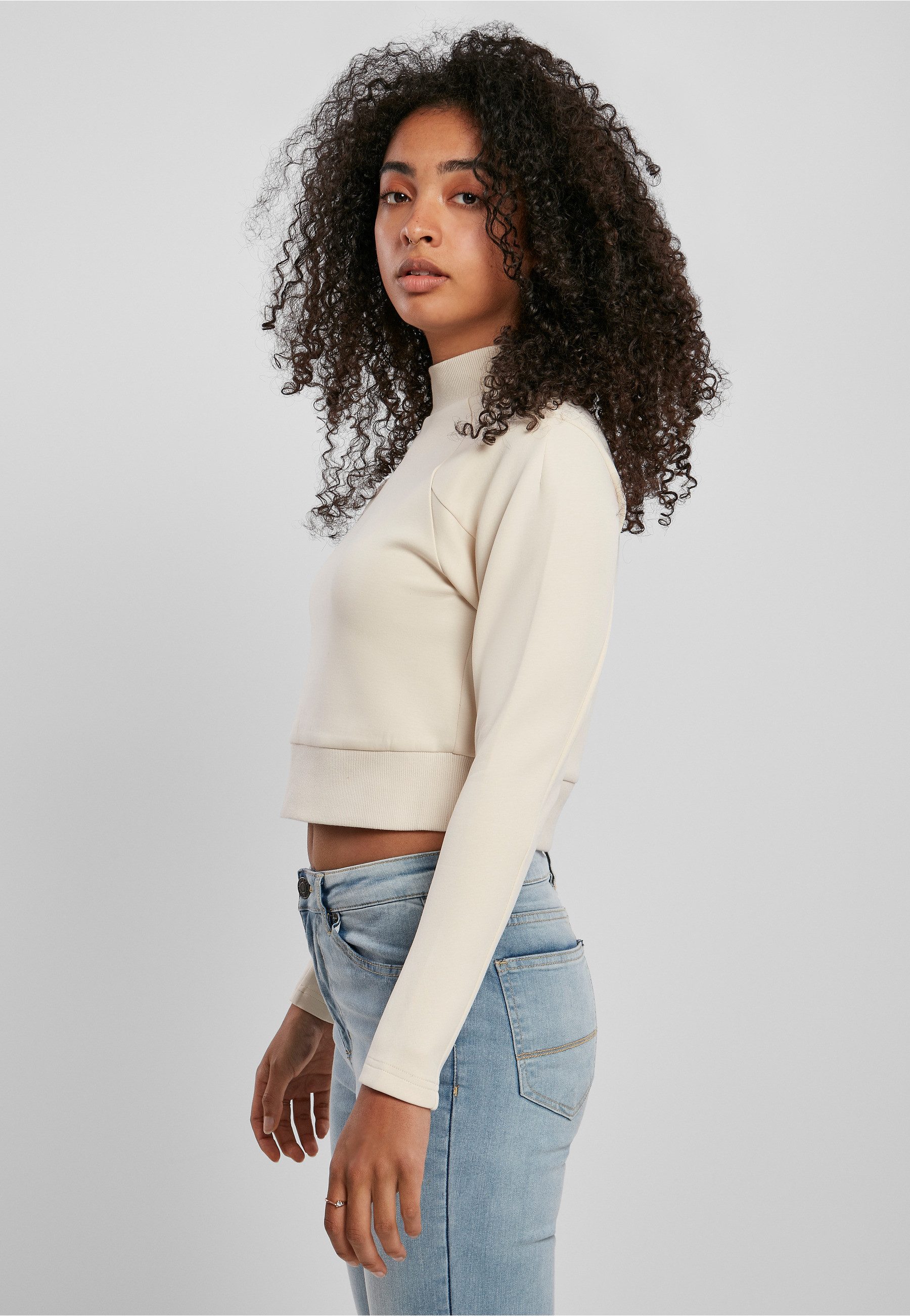 URBAN CLASSICS Sweatshirt Urban Classics Damen Ladies Interlock Short Turtleneck Crew (1-tlg)