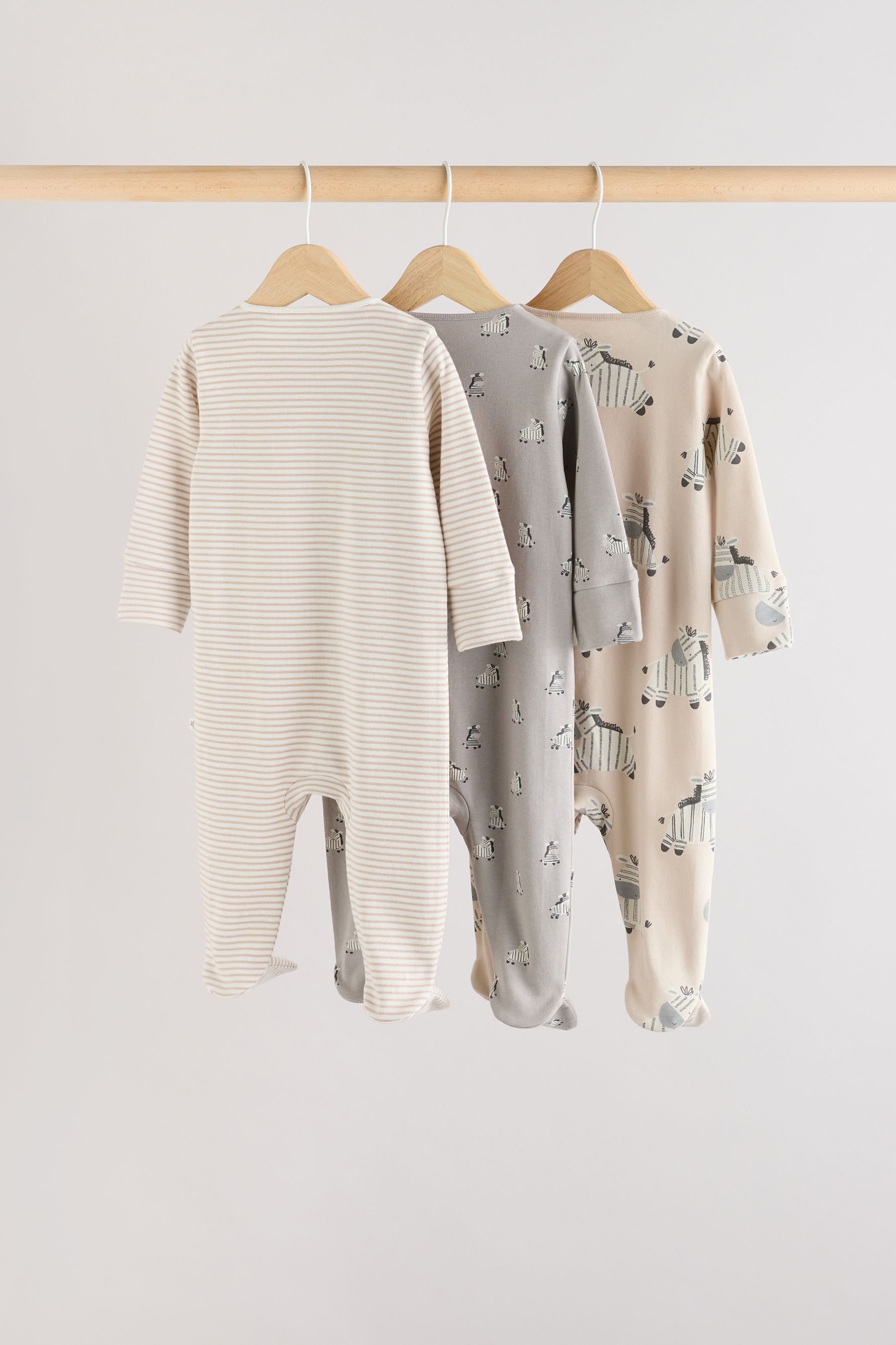 Next Schlafoverall 3er-Pack Baby Zebra-Sschlafanzüge aus Baumwolle (3-tlg)