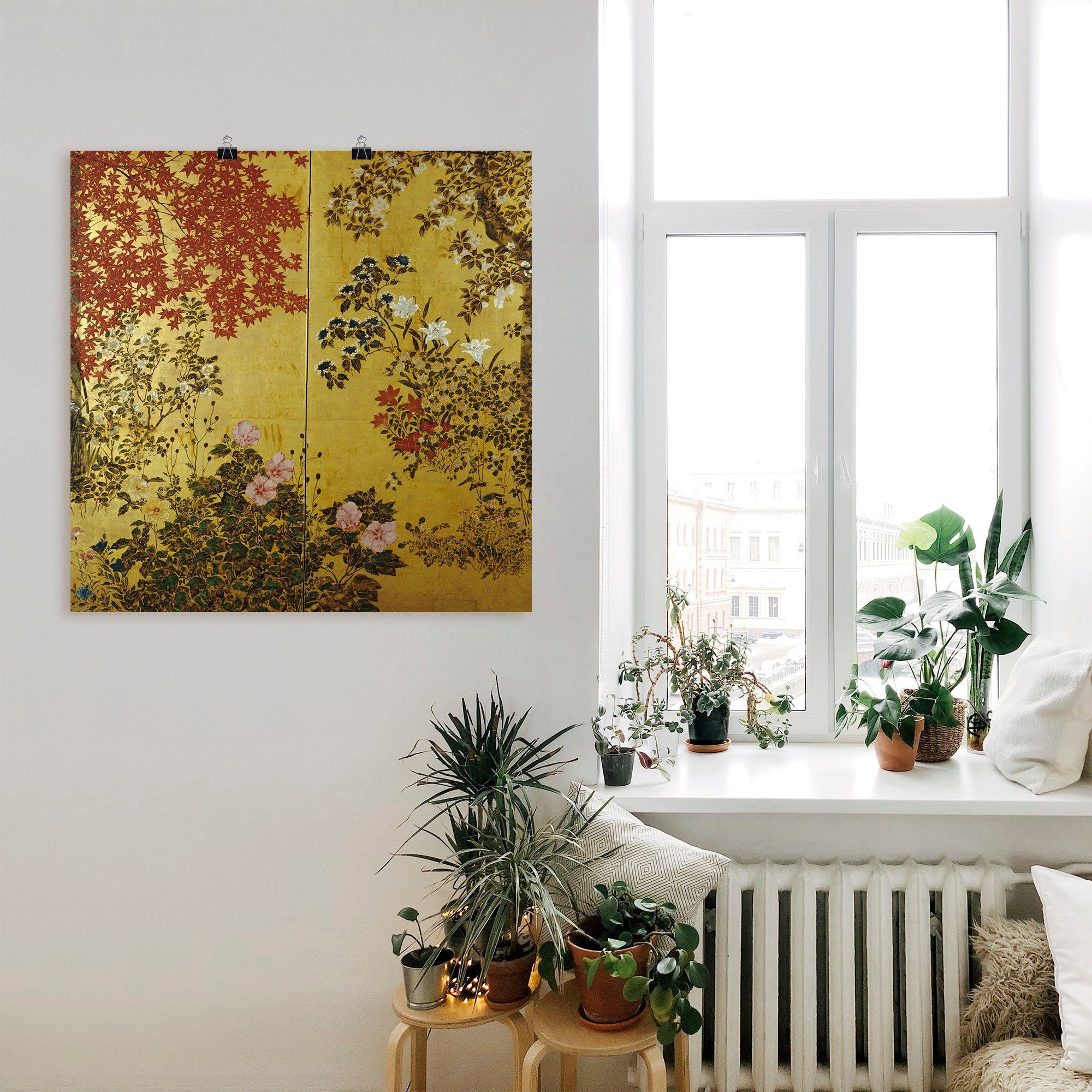 Artland Wandbild Japanischer Wandschirm 18. Jahrhundert, Pflanzen (1 St), als Leinwandbild, Poster in verschied. Größen