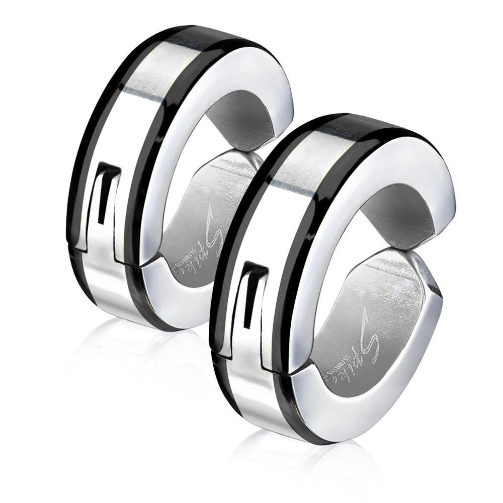 BUNGSA Creolen-Set Schwarz - Creolen mit Metallrand Silber aus Edelstahl Unisex (1 Paar (2 Stück), 2-tlg), Ohrschmuck Ohrringe