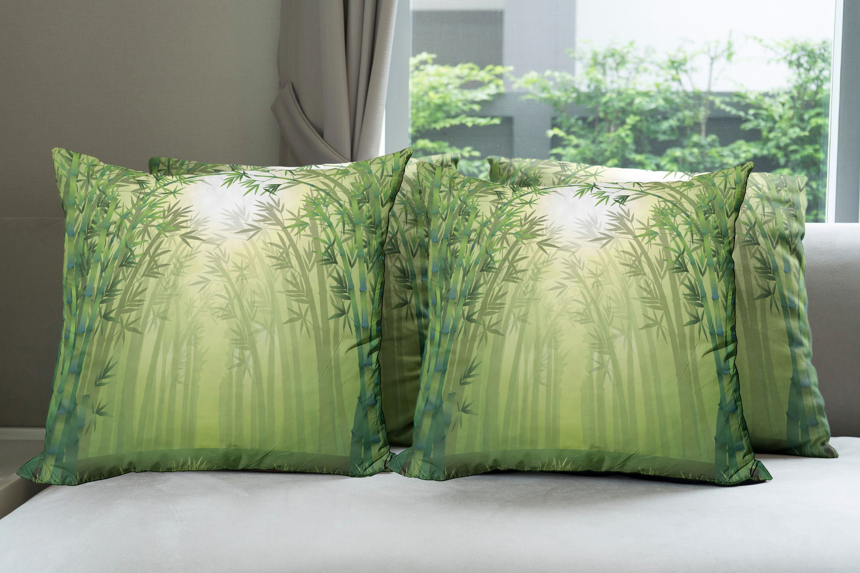 Kissenbezüge Modern Accent (4 Grün im Stück), Bambus-Bäume Doppelseitiger Abakuhaus Digitaldruck, Wald