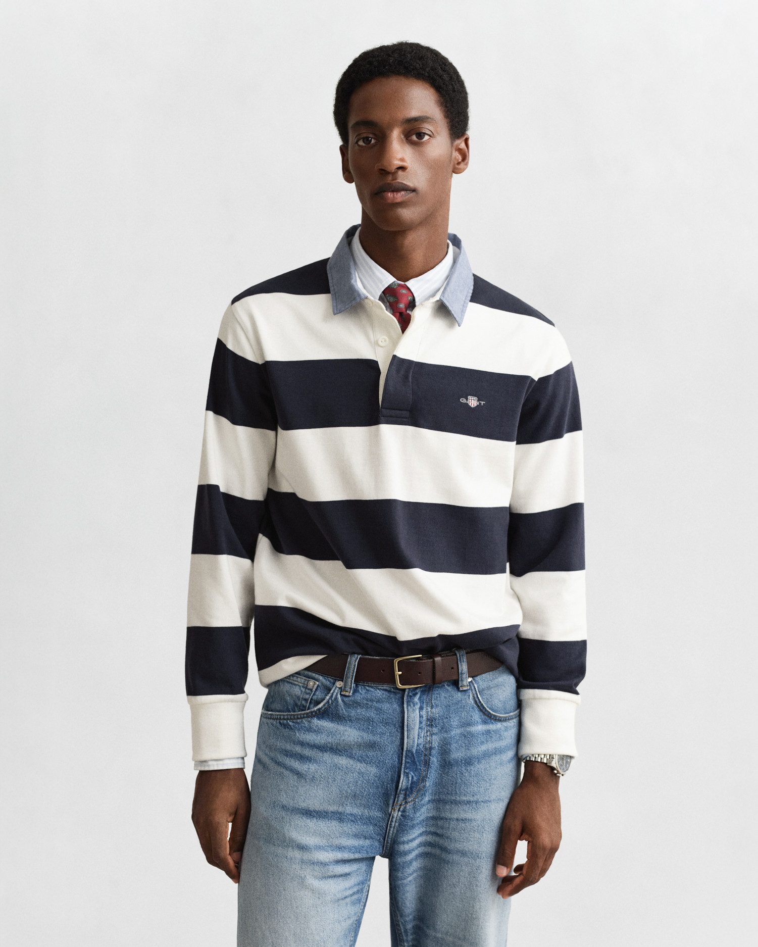Gant Langarm-Poloshirt REG CHAMBRAY STRIPE HEAVY RUGGER – Bild 4 von 5