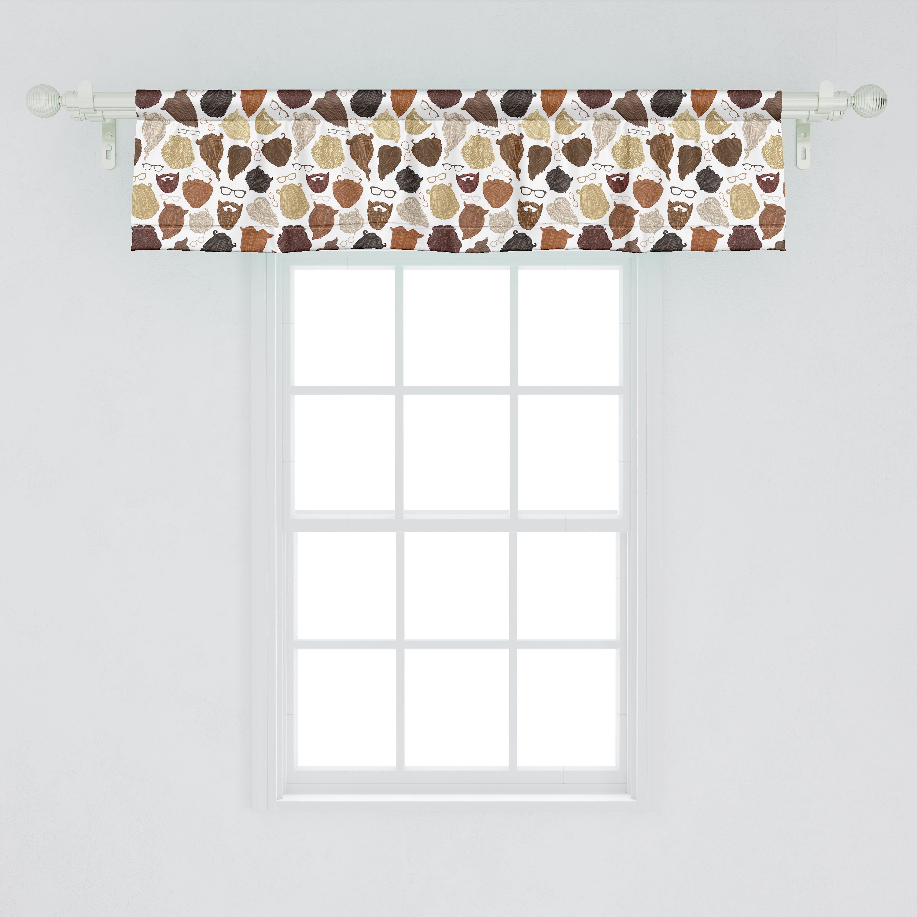 Scheibengardine Vorhang Volant mit für Microfaser, Schlafzimmer Abakuhaus, Küche Dekor Brillen Hipster Stangentasche, Schnurrbart Bärte