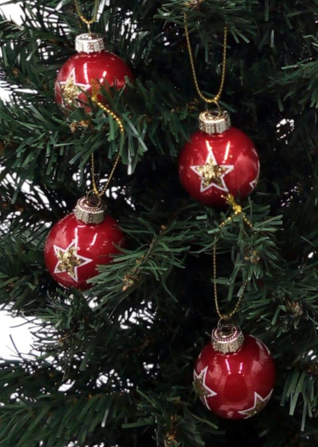 BURI Weihnachtsbaumkugel Glas-Weihnachtsbaumkugeln 4er-Set Christbaumkugeln Weihnachtsschmuck rot / Stern