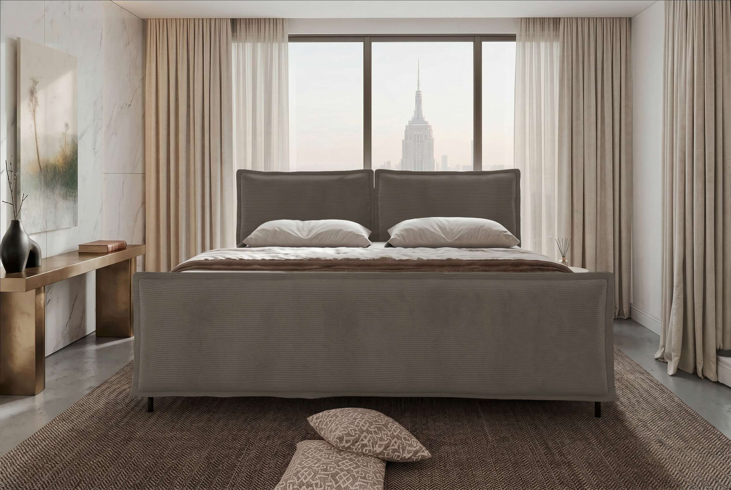 Sofa Dreams Boxspringbett Boxspringbett Elysio Familienbett (Schlafzimmerbett, Bett), 220/240/260x200 cm, in Cord POSO, mit BFK-Matratze, Bettkasten