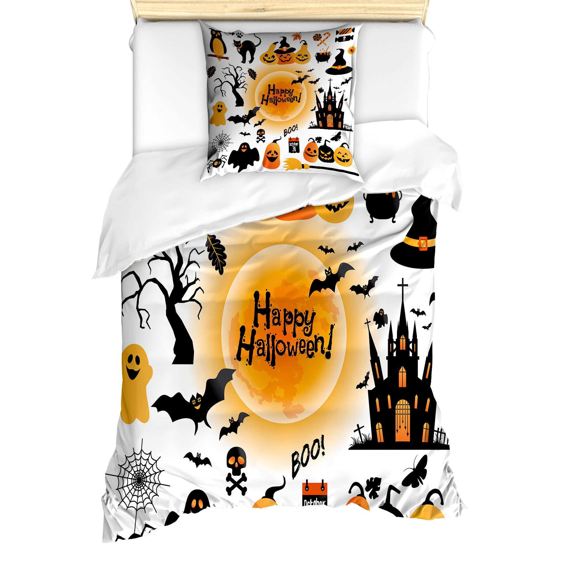 Abakuhaus Bettwäsche Milbensicher Allergiker geeignet mit Kissenbezug, Microfaser, Halloween Glücklicher Geist