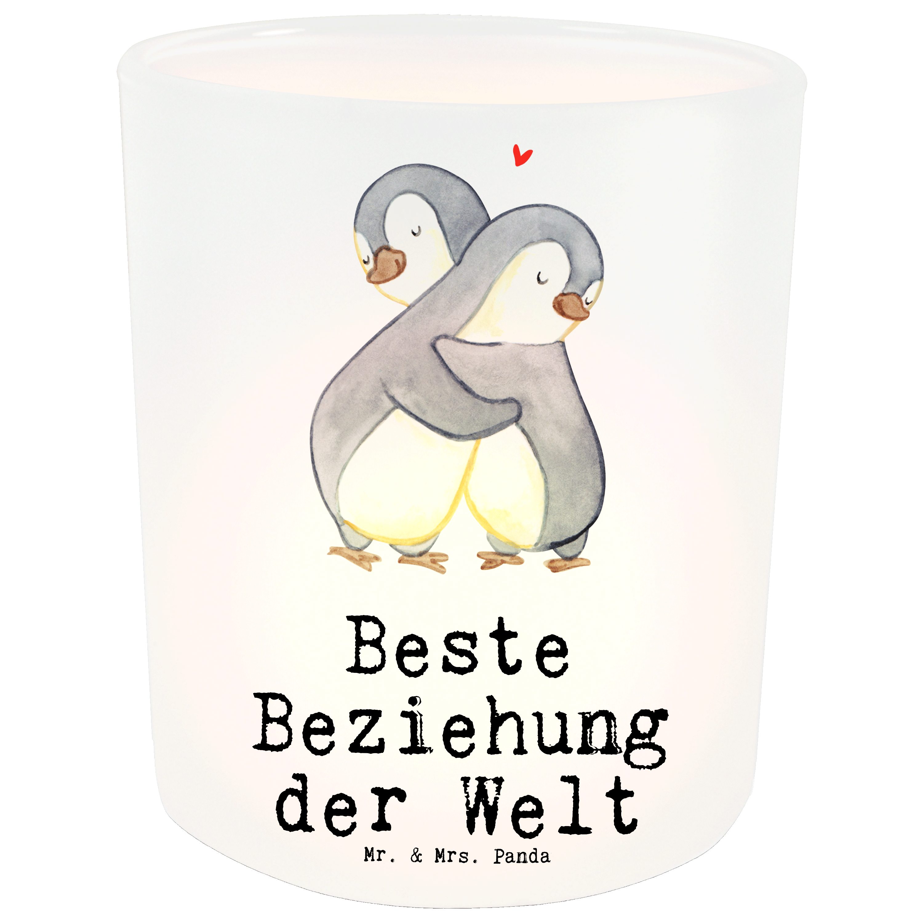Mr. & Mrs. Panda Windlicht Pinguin Beste Beziehung der Welt - Transparent - Geschenk, Schenken, (1 St)