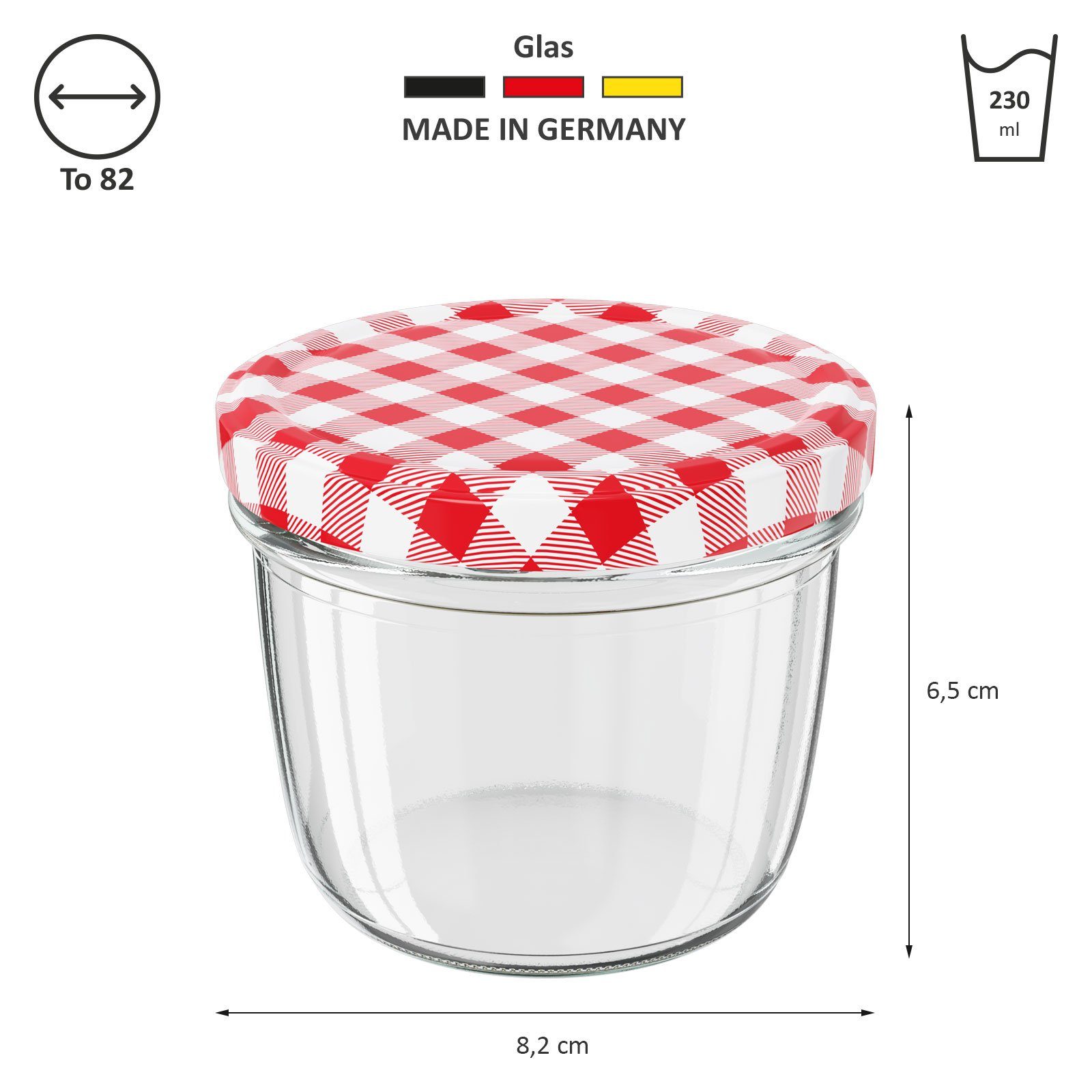 Wellgro Vorratsglas Einmachgläser Schraubdeckel rot kariert - 230 ml, (75-tlg) – Bild 2 von 5