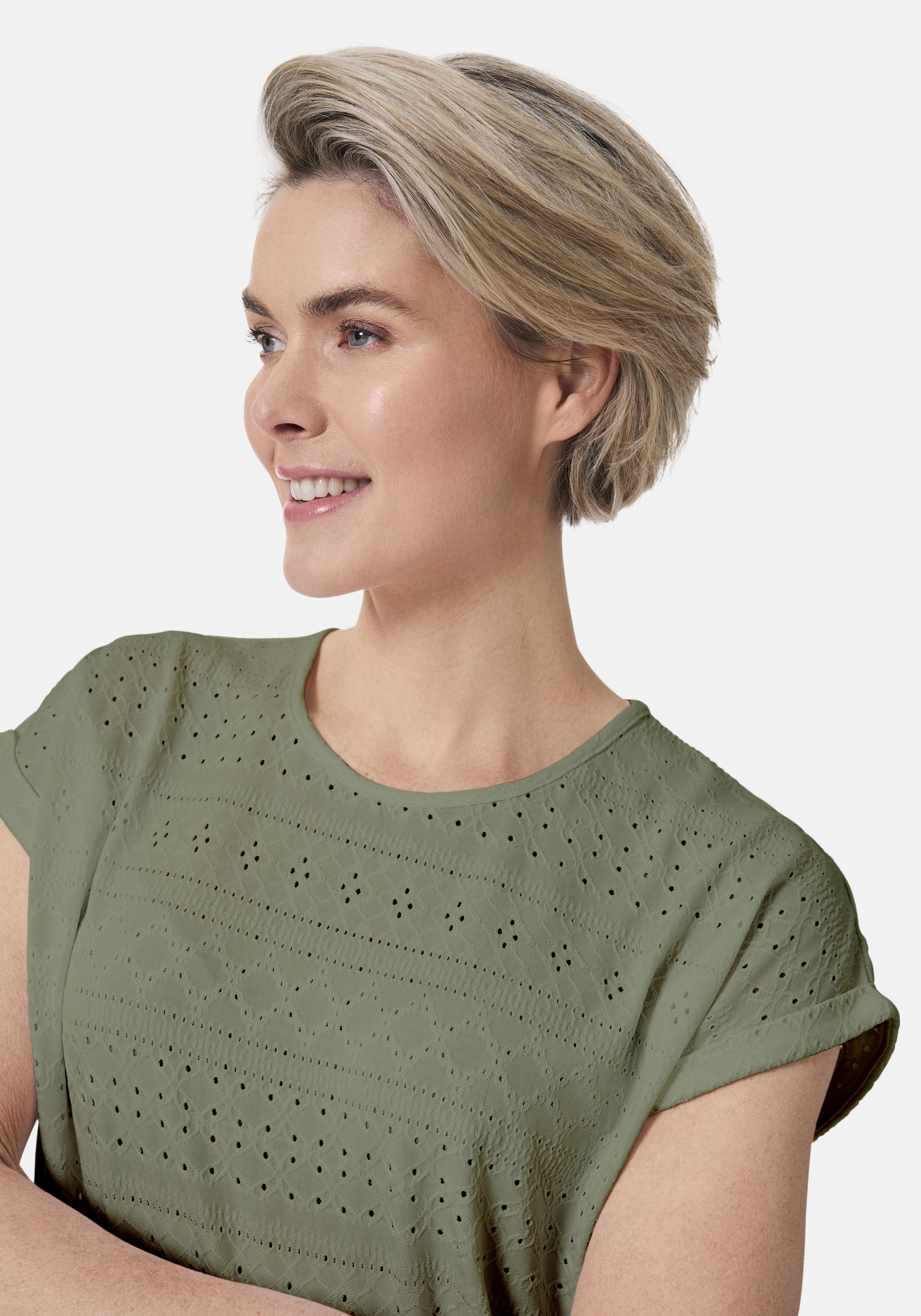 STOOKER WOMEN Kurzarmshirt STCLEA T-Shirt Regular Fit T-Shirt mit dezentem Ausbrenner für Damen