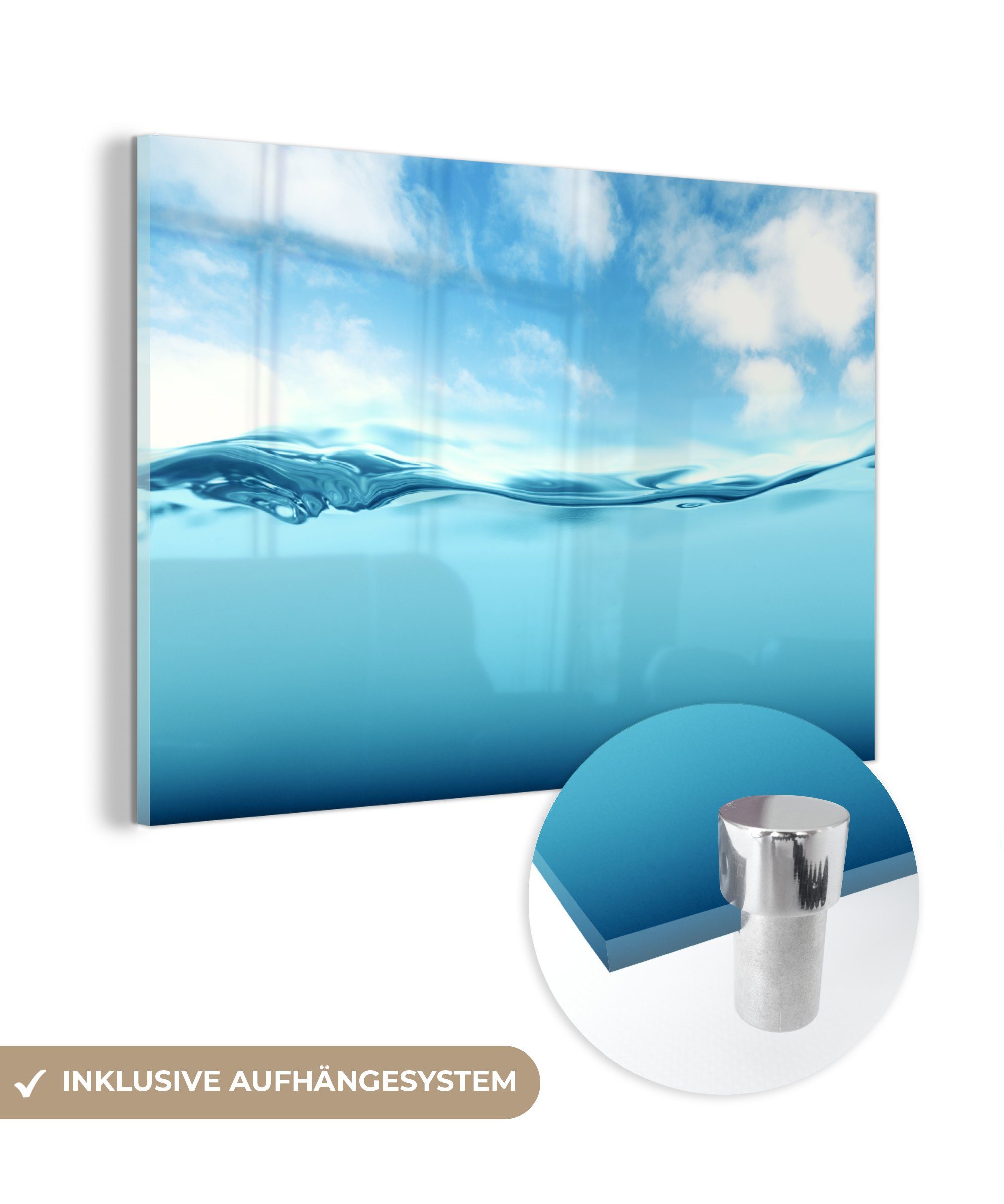 MuchoWow Acrylglasbild Meer - Wolken - Blau, (1 St), Glasbilder - Bilder auf Glas Wandbild - Foto auf Glas - Wanddekoration