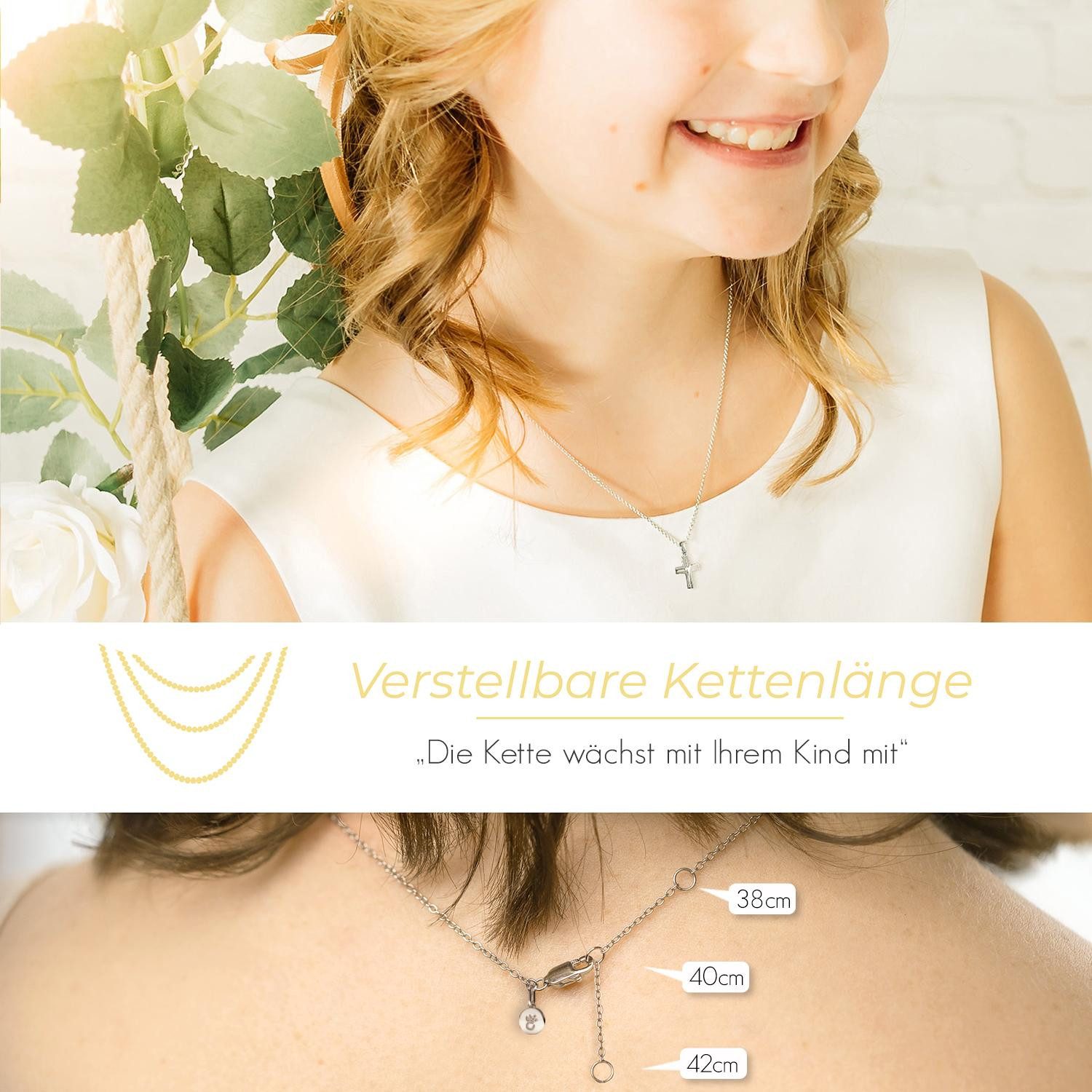 Amoonic Kreuzkette Halskette Mädchen Silber 925 mit Kreuz Anhänger Kommunion und Taufe (individuell anpassbare Halskettenlänge)