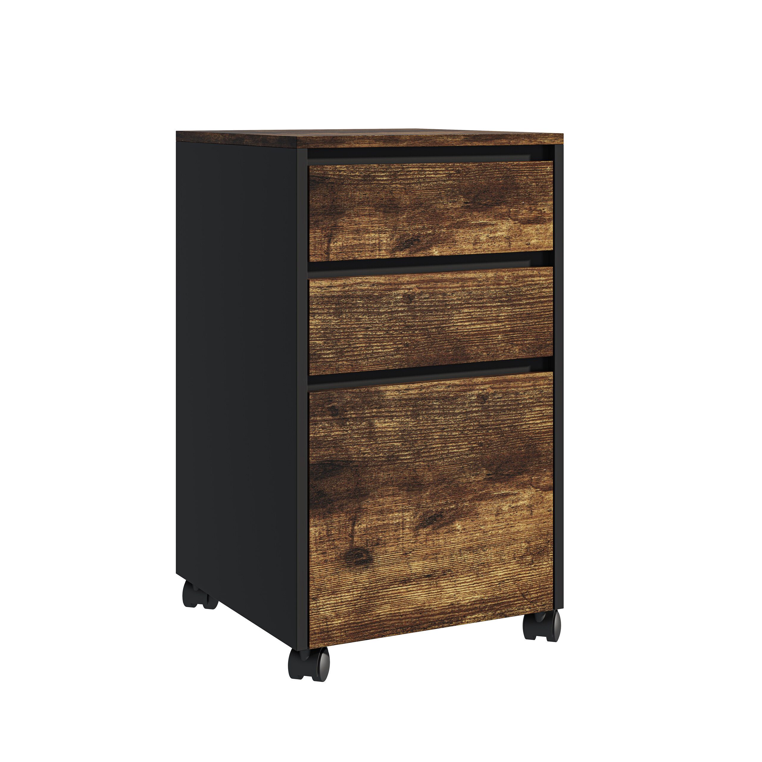 relaxdays Rollcontainer mit 3 Schublade, Industrial-Schwarz