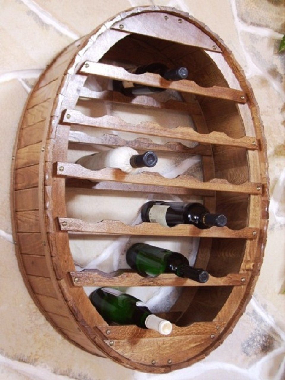 Weinregal Holz Wand Weinfass für 24 Flaschen Braun gebeizt für die Wandmontage