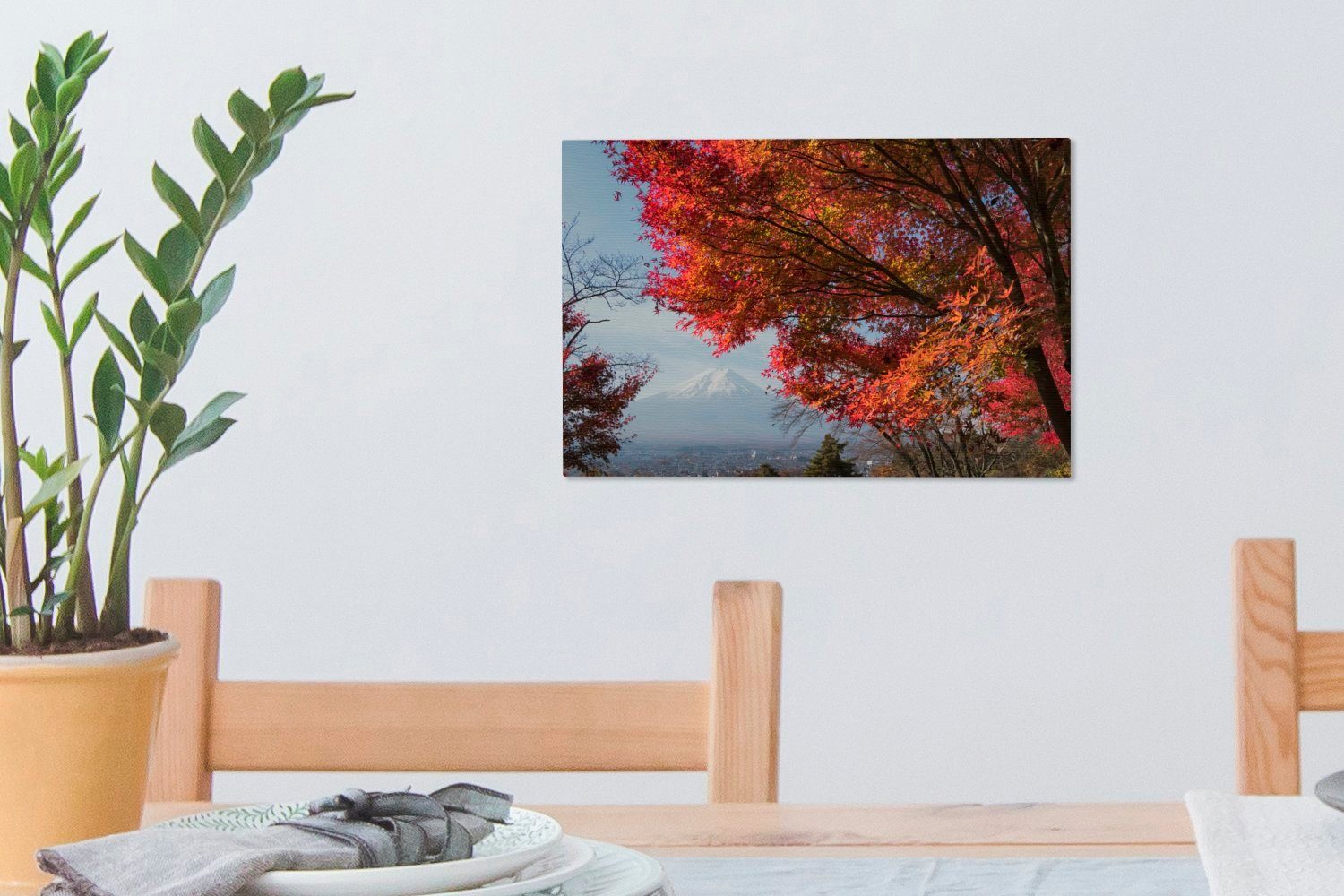 OneMillionCanvasses® Leinwandbild Berg Fidschi mit Aufhängefertig, einem (1 St), roten 30x20 Wanddeko, Leinwandbilder, Wandbild Ahornbaum, cm
