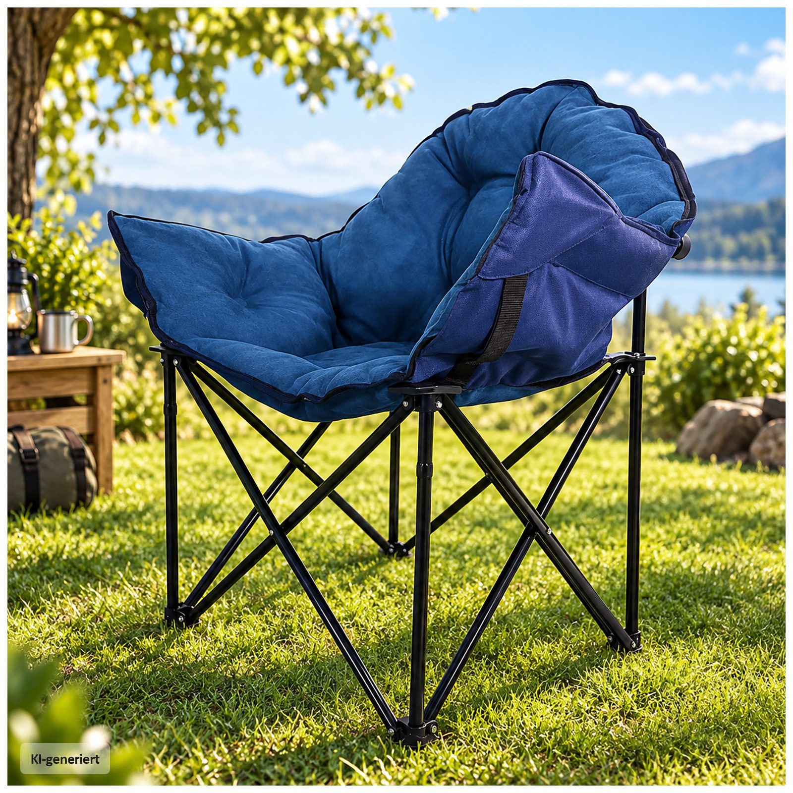 HTI-Living Klappstuhl Klappbarer Komfortsessel mit weichem Velvet Bezug (Stück), Campingstuhl