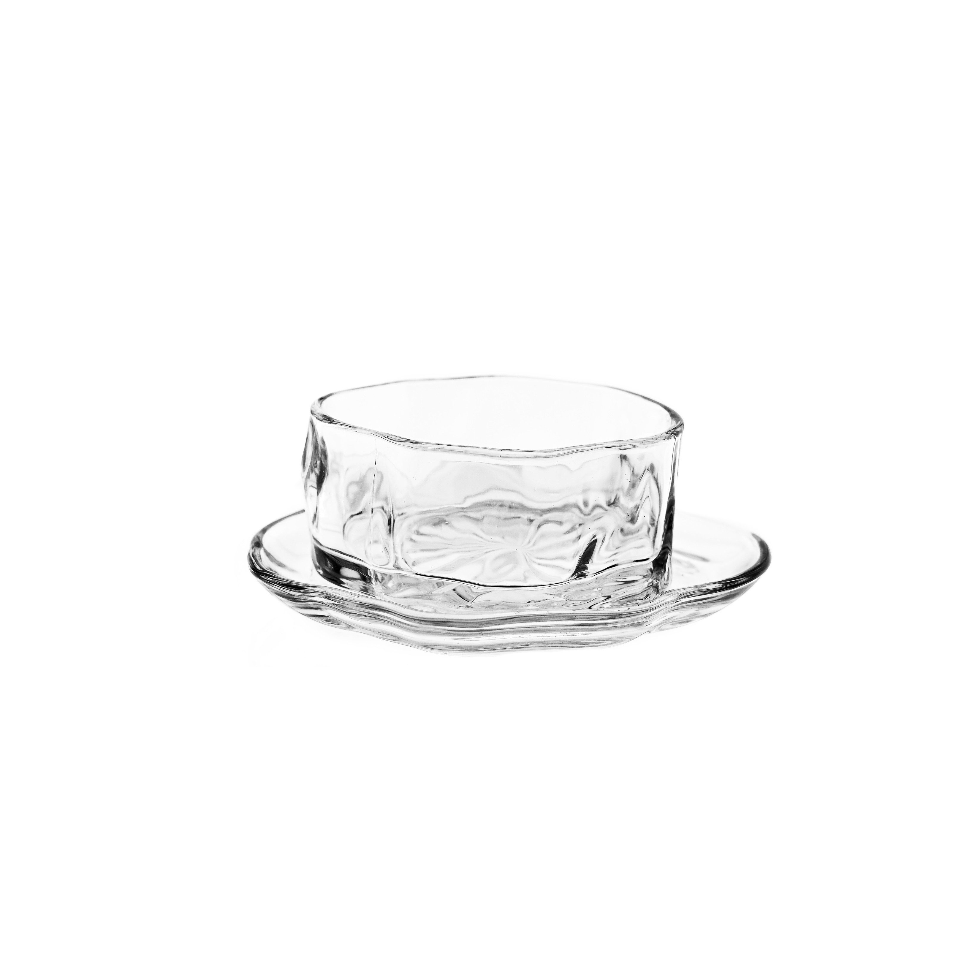 Almina Schale Artic Buccia Set Dessert- & Servierschalen mit Untersetzern - 12-tlg, Borosilikatglas, (Packung, 12-tlg), 6x Glasschalen, 6x Unterteller