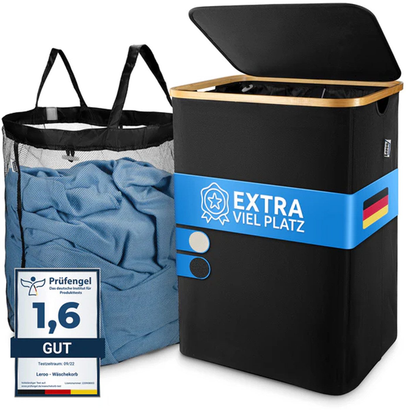 Möbel Akut Wäschekorb Wäschekorb schwarz 100 l Bambus atmungsaktiver Stoff