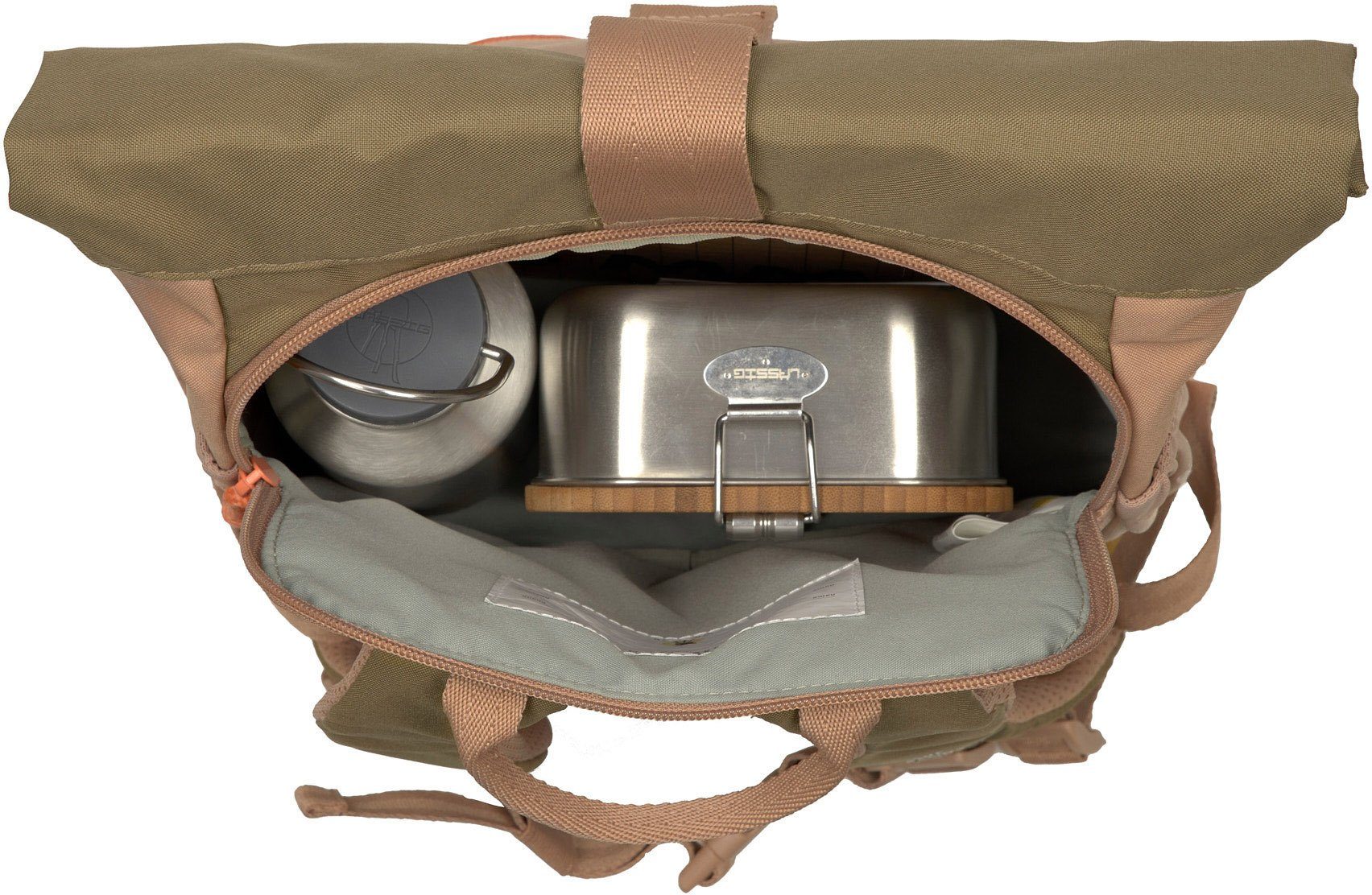 LÄSSIG Kinderrucksack Nature, Mini Rolltop Backpack, Hazelnut, aus recycelten PET-Flaschen