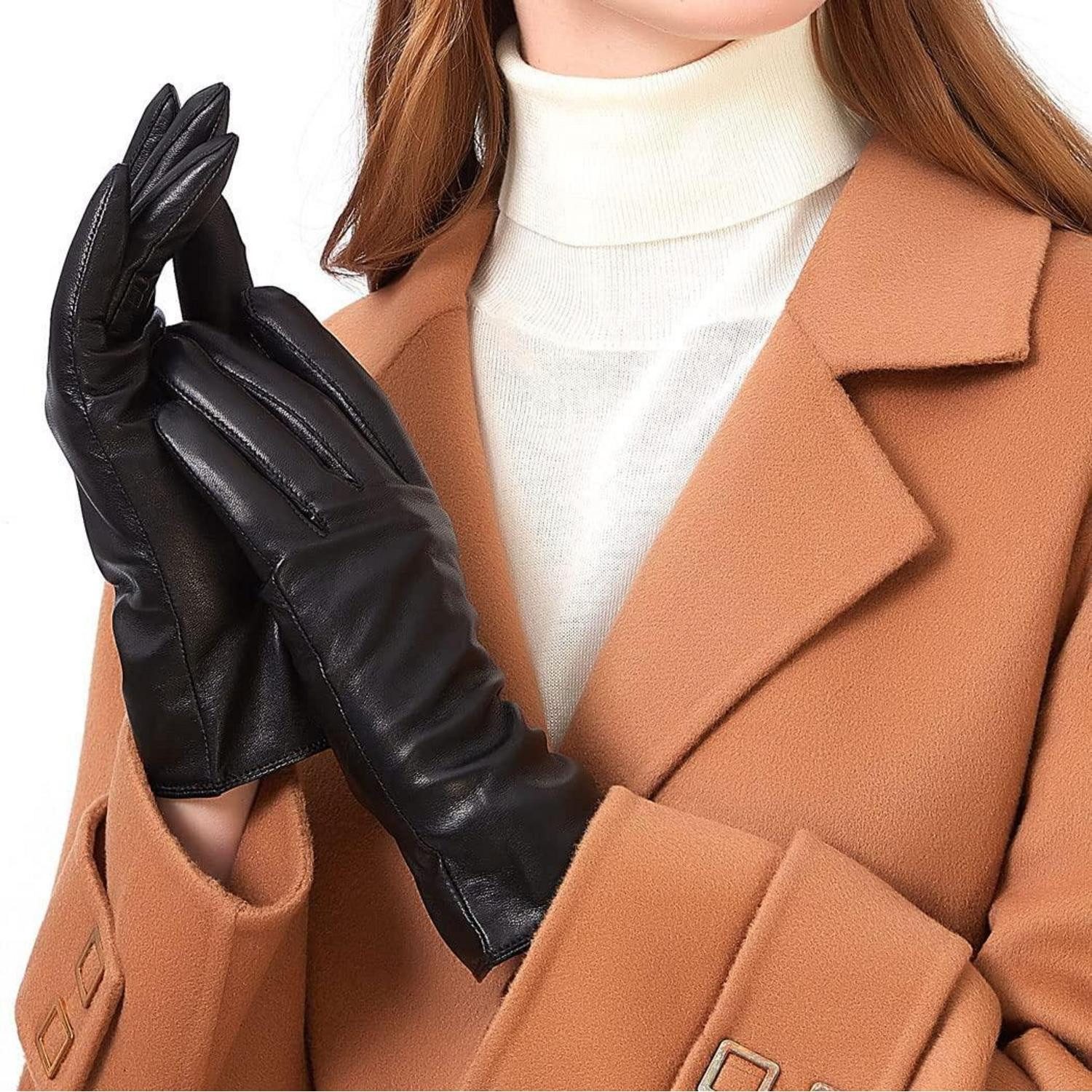 LuxusKollektion Lederhandschuhe Damen Handschuhe Leder Schwarz Large (1-St)