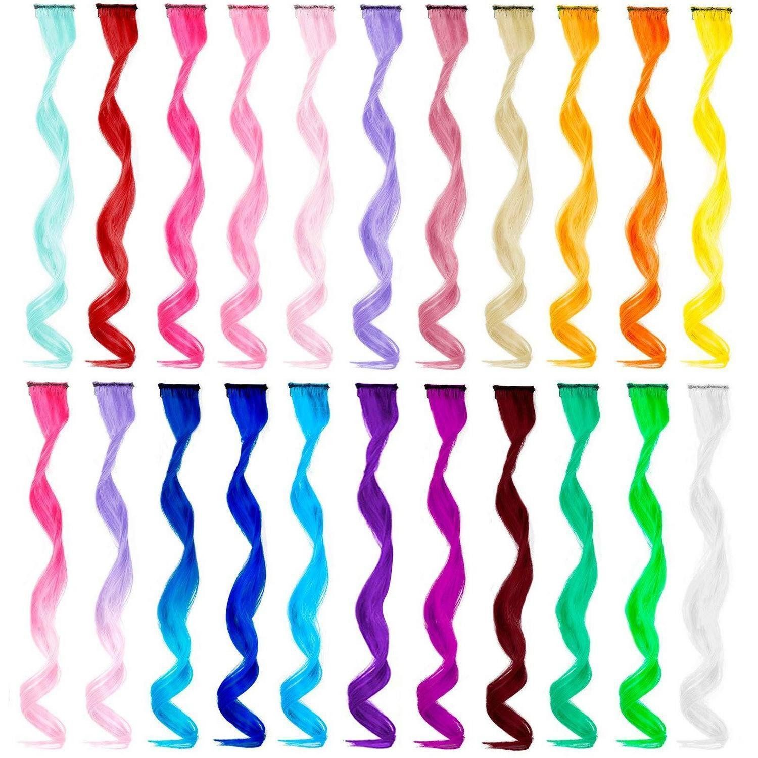 LuxusKollektion Kunsthaar-Extension Haarverlängerungen Clip In 17 Zoll Lockig Gewellt Regenbogen