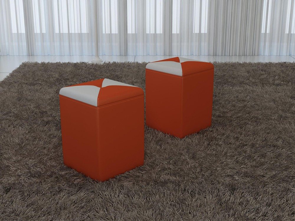 JVmoebel Pouf Gepolsterter Pouf aus Echtleder in leuchtendem Orange, Made in Europa