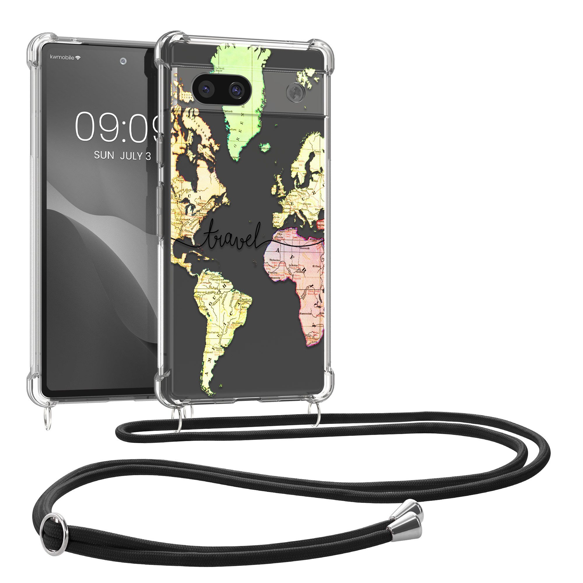 kwmobile Etui Hülle für Google Pixel 7a, Silikon Handyhülle mit Kette - Handykette Handyband