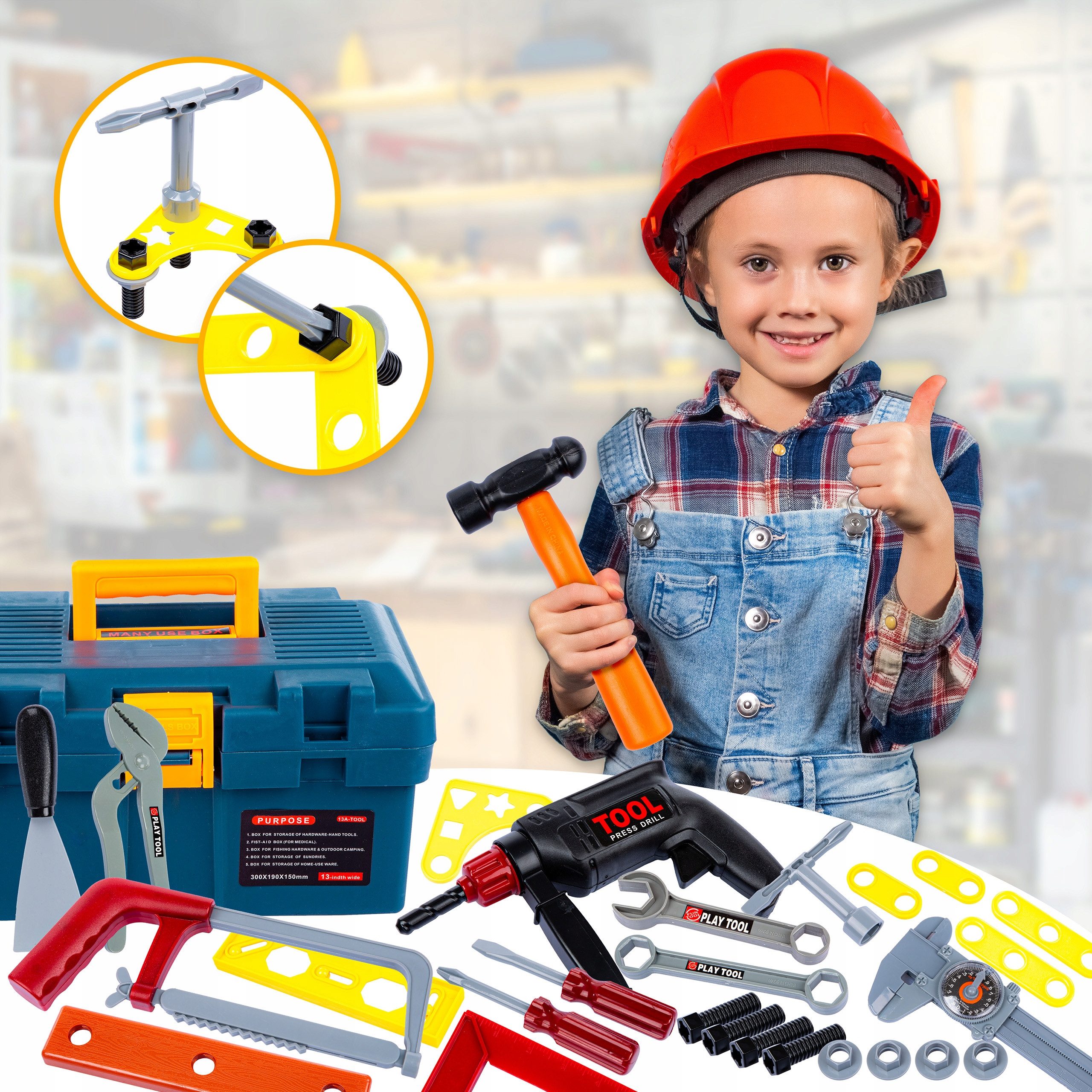 kinderplay Kinder-Werkzeug-Set Kinder Werkzeugset – Lernspielzeug mit Kiste – ab 3 Jahren – 18-teilig, (Set)