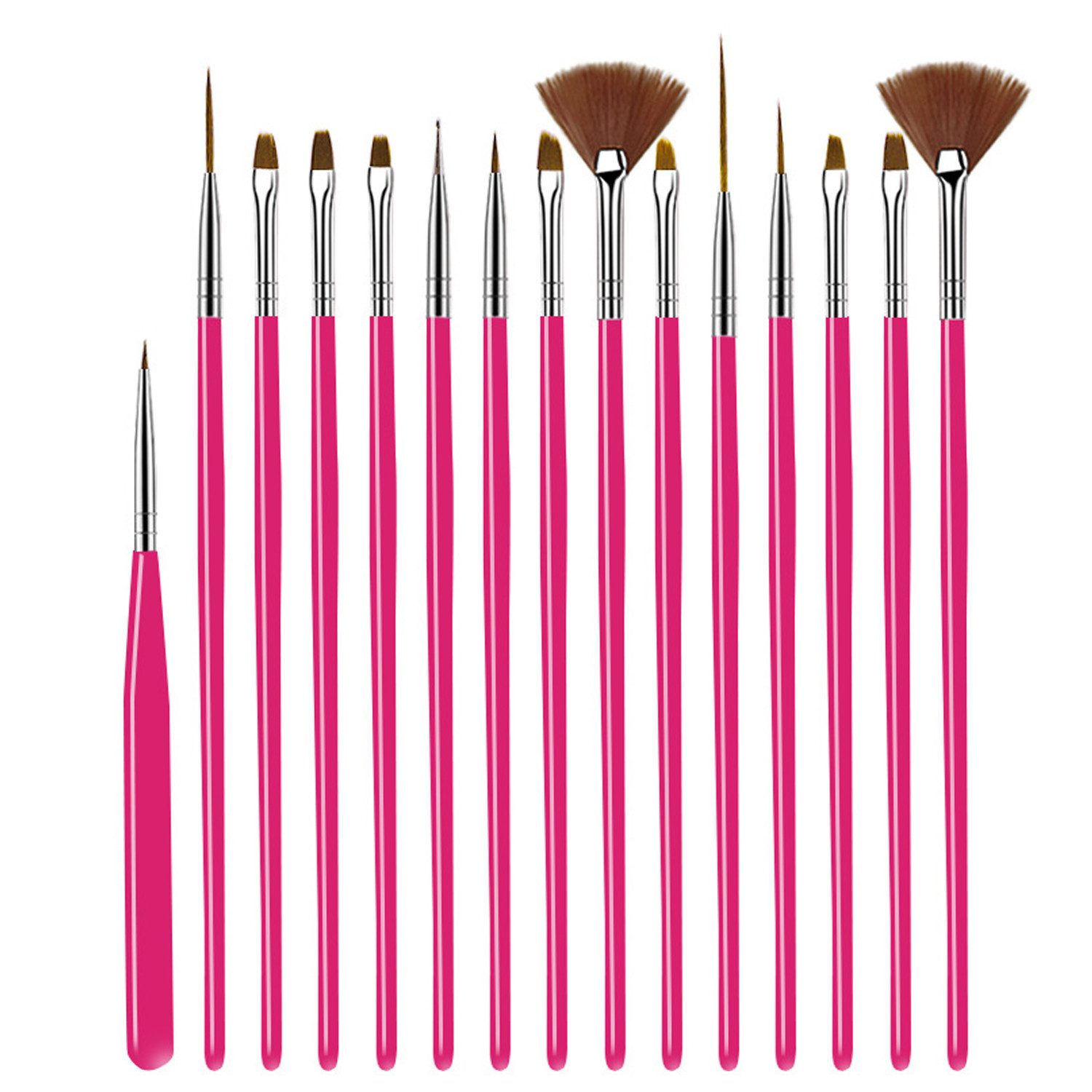 KINSI Kosmetikpinsel-Set 15 Nagelbürsten-Werkzeug-Set, Nagelbürsten-Set für UV-Kleber, 15 tlg., Multifunktional Acryl Nagel Kunst Pinsel, Painting Salon and DIY