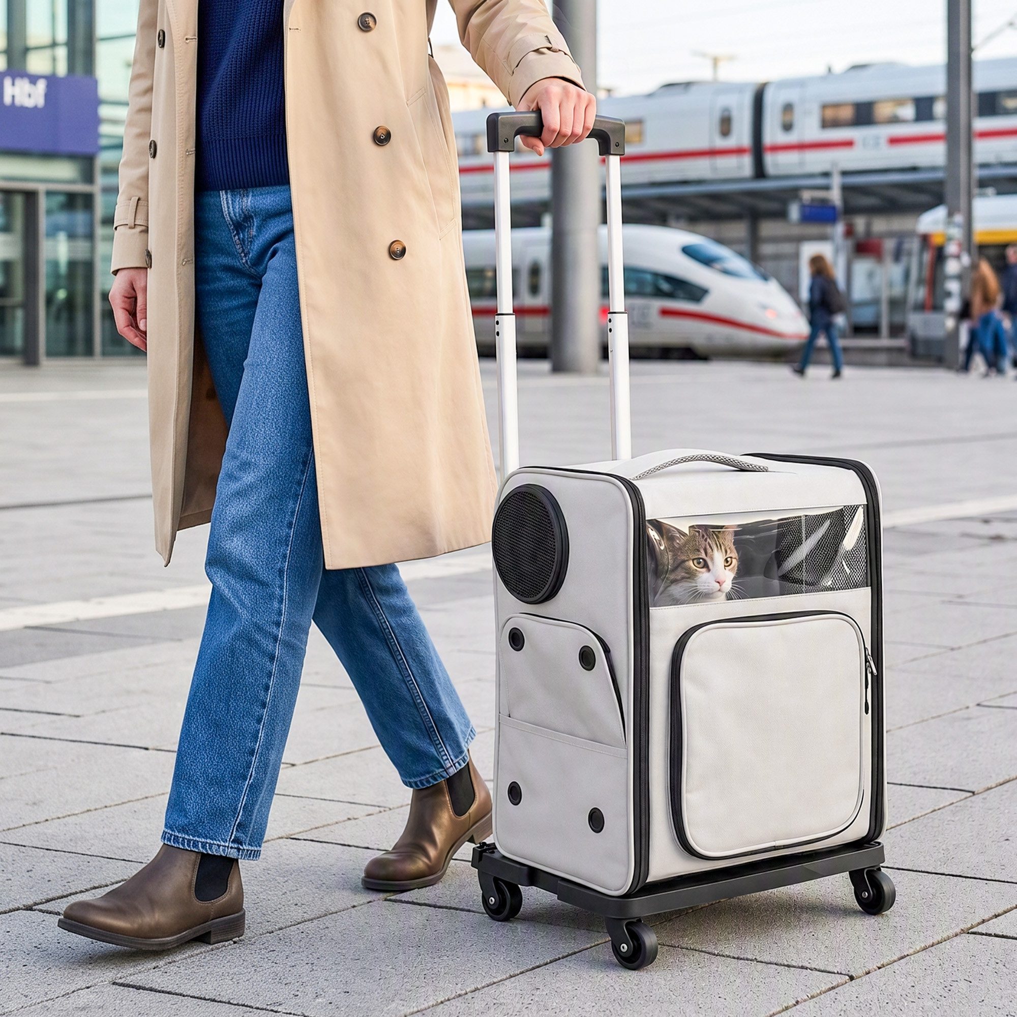 PawHut Tiertransportbox mit Rollen und Rückenstütze bis 5 kg, 2-in-1 Trolley,Rucksack, BxTxH: 28x34x43 cm