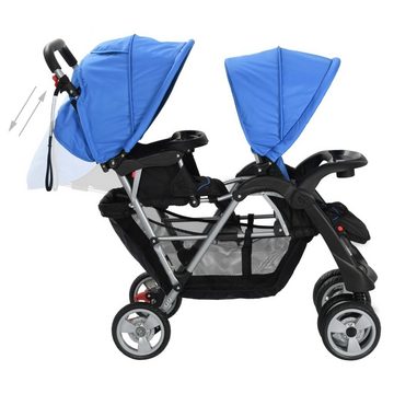 vidaXL Kinder-Buggy Tandem-Kinderwagen Stahl Blau und Schwarz