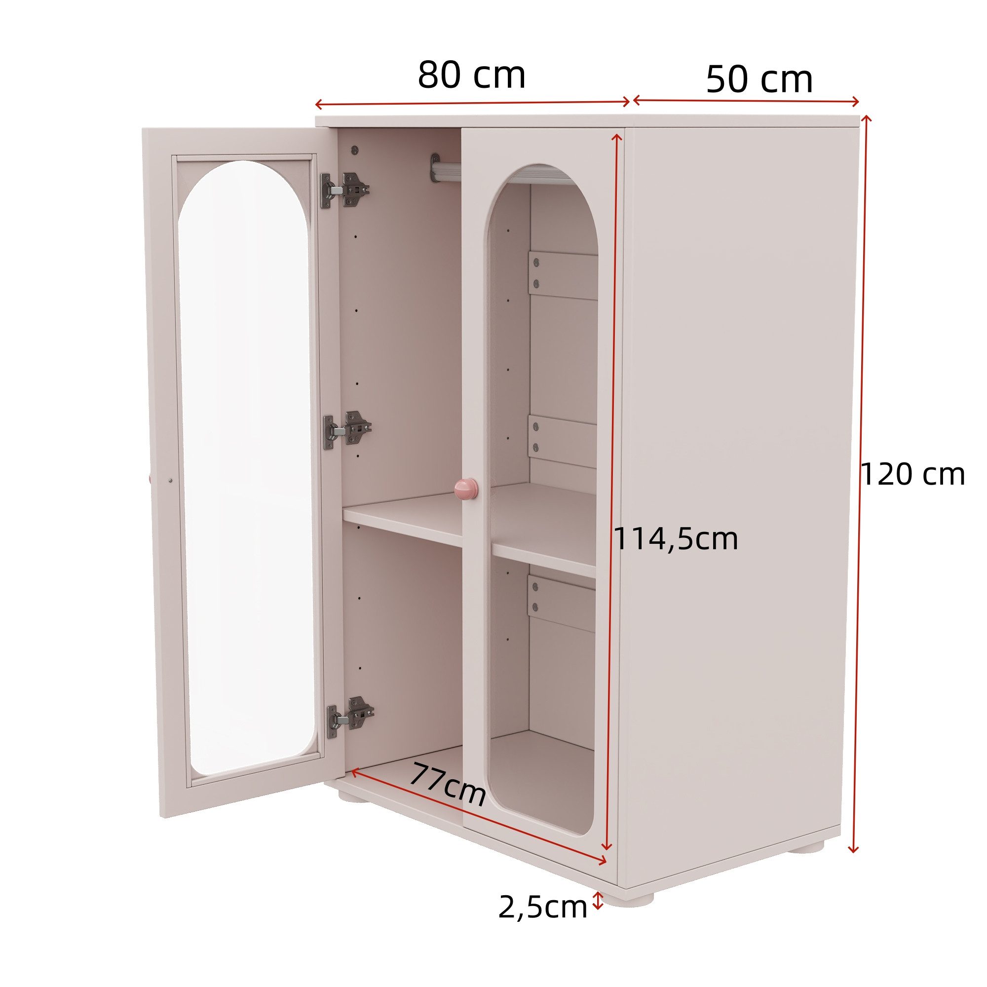 Flieks Kinderkleiderschrank (1-St) 2-türiger Schrank mit Kleiderstange Acryl-Transparenttüren 80×50×120cm – Bild 5 von 5