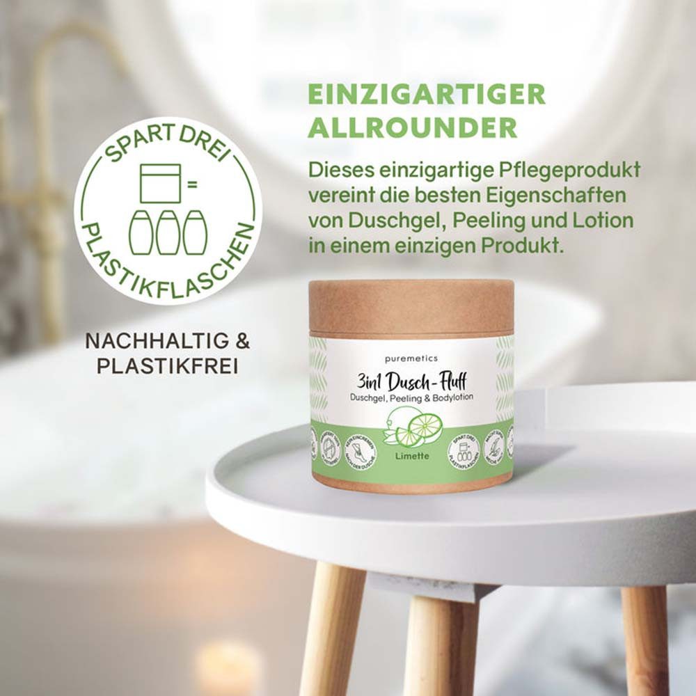 puremetics Körperpeeling 3in1 Dusch-Fluff - Limette 250g