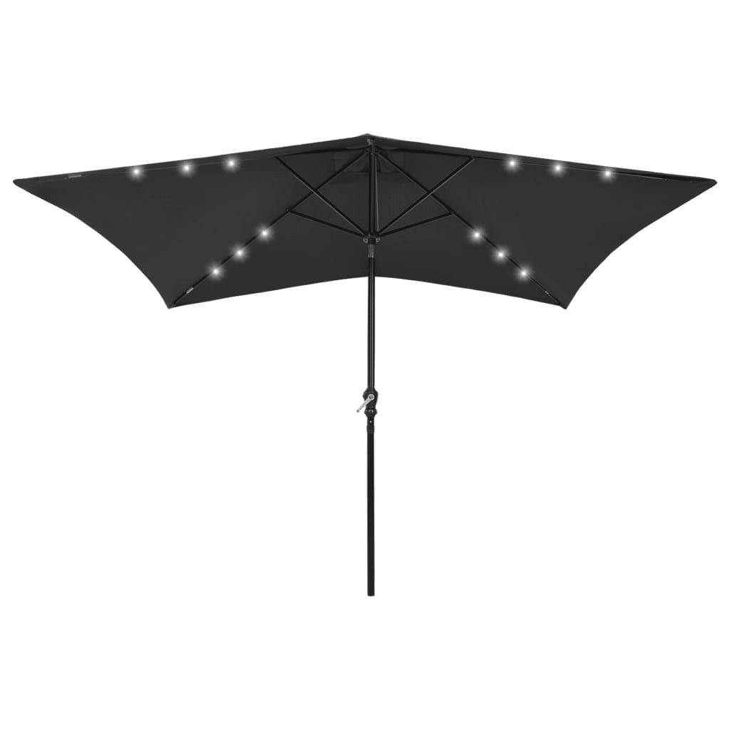 vidaXL Sonnenschirm Sonnenschirm mit LEDs und Stahl-Mast Schwarz 2x3 m