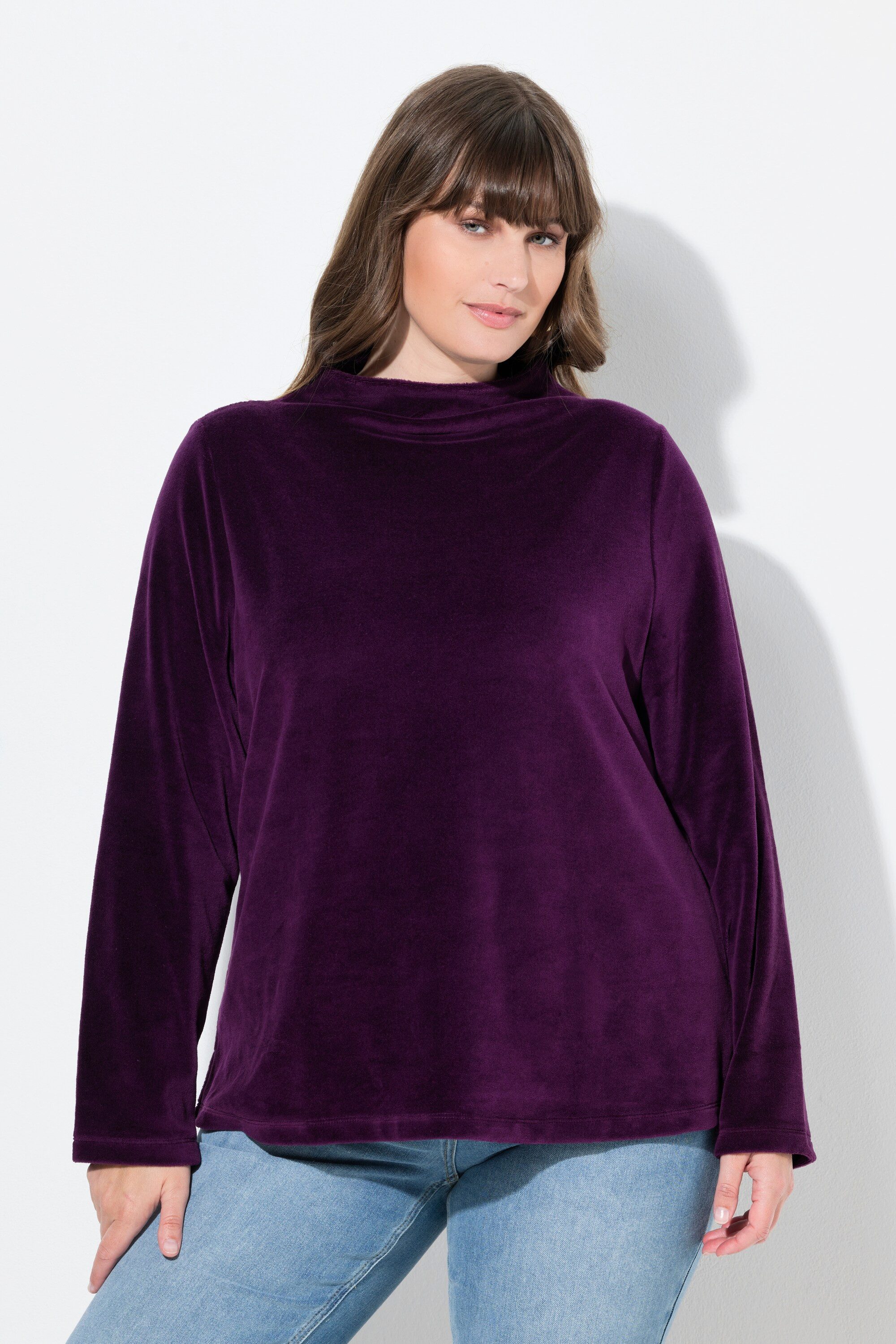 Ulla Popken Sweatshirt Samt-Sweatshirt A-Linie Stehkragen Langarm günstig online kaufen