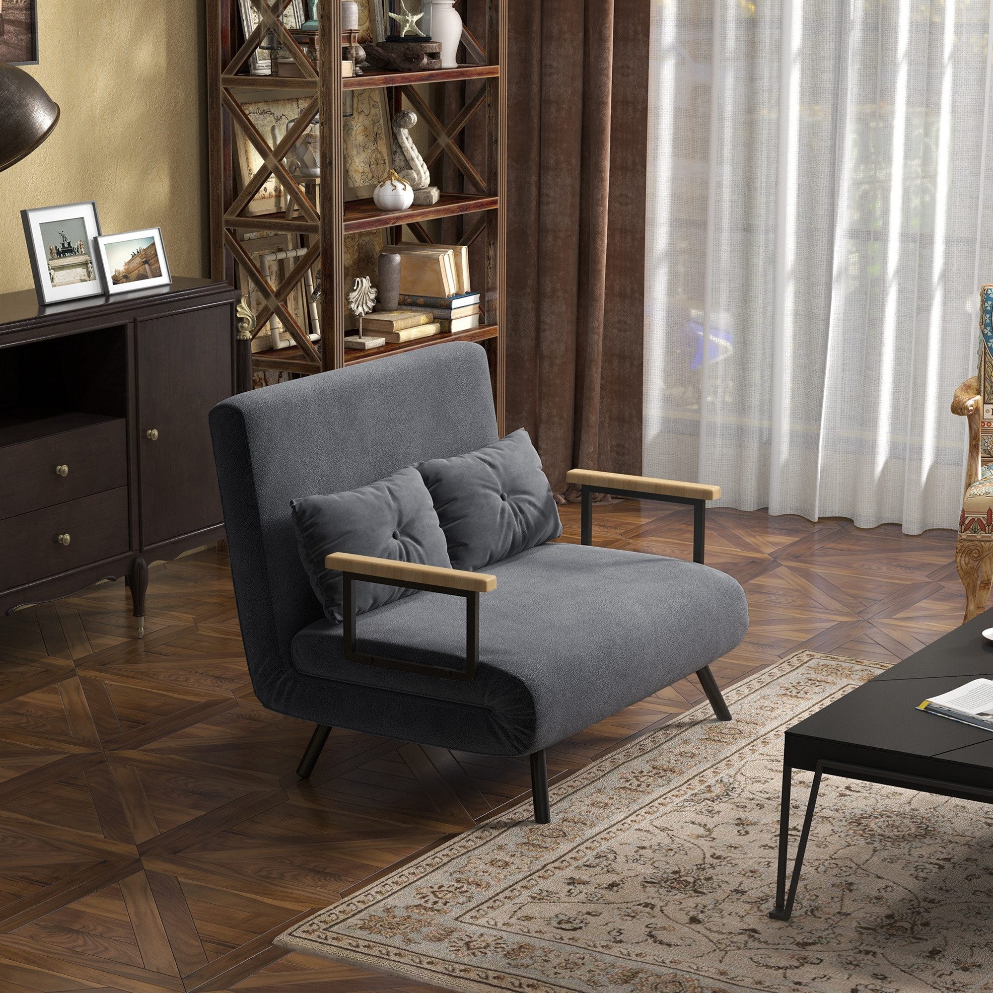Odikalo Schlafsofa Loungesessel Daybett Faltbar Verstellbar Rückenlehne Grau/Beige