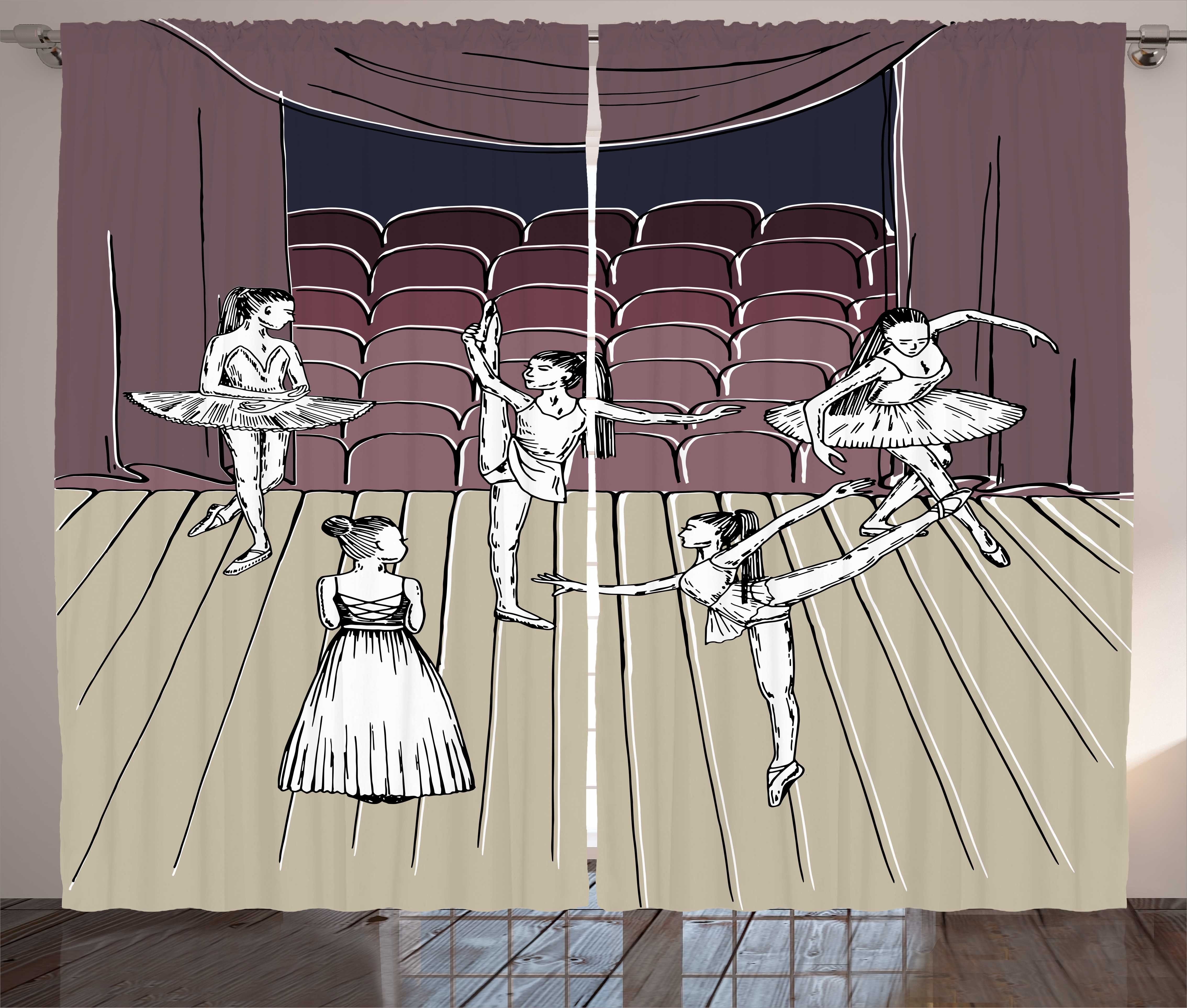 Gardine Schlafzimmer Kräuselband Vorhang mit Schlaufen und Haken, Abakuhaus, Klassische Kunst Ballerinas Bühne Sketch