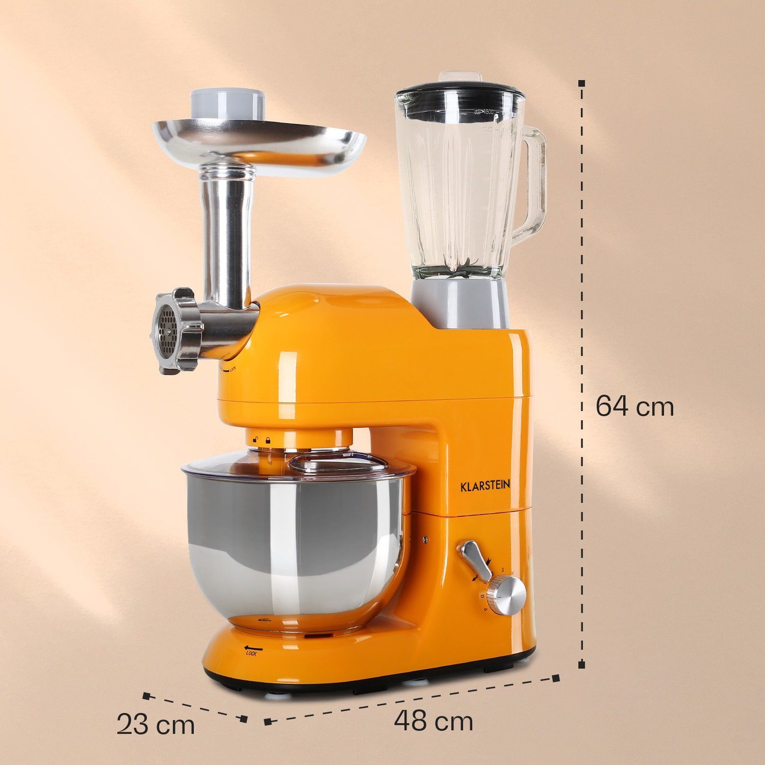 2000 Lucia Rührmaschine Orange Klarstein Orangina, Küchenmaschine l Teigmaschine mit W, 5.2 Kochfunktion Fleischwolf Knetmaschine Teigknetmaschine Schüssel,
