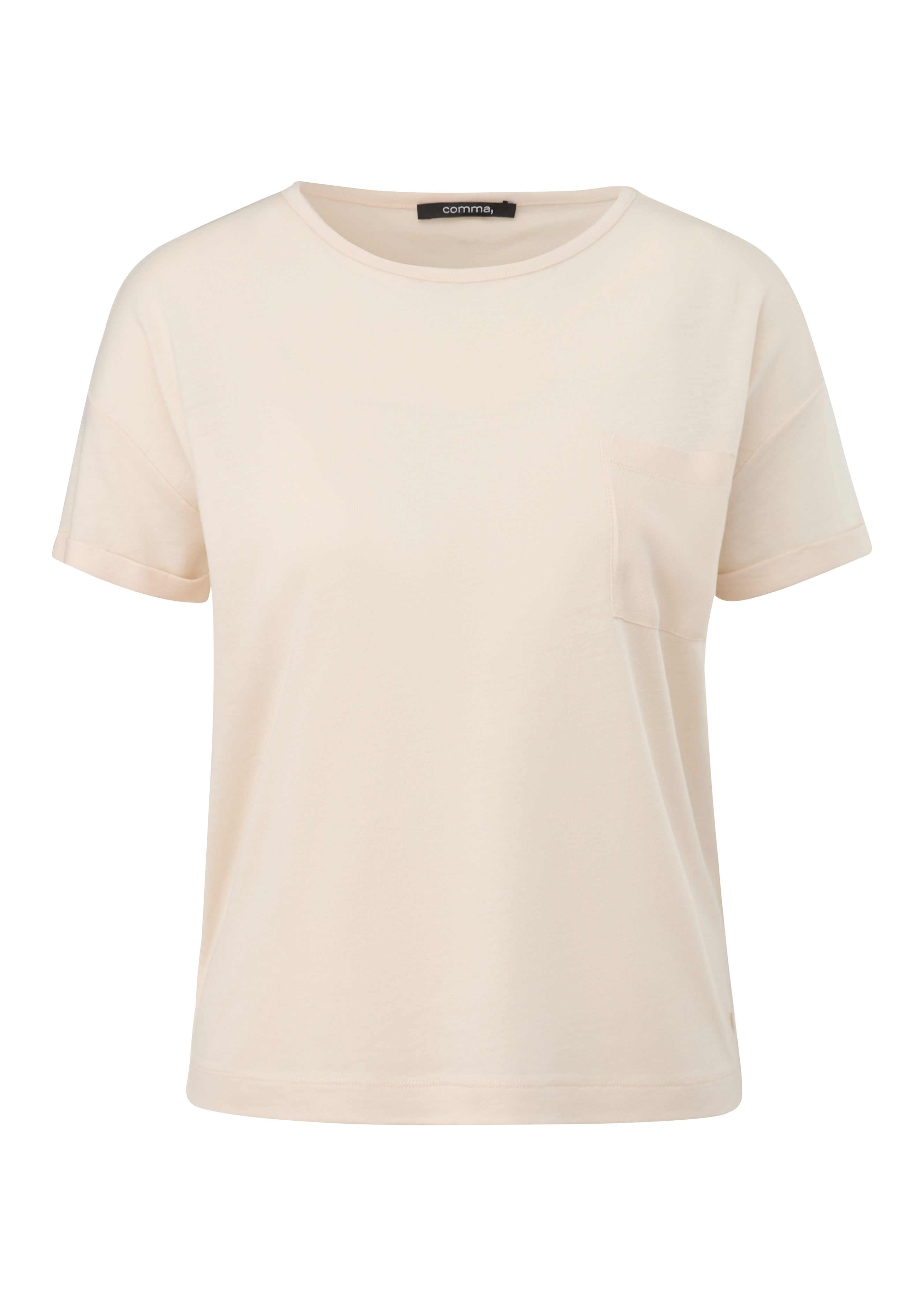 Comma Kurzarmshirt T-Shirt aus feinem Strickjersey Logo