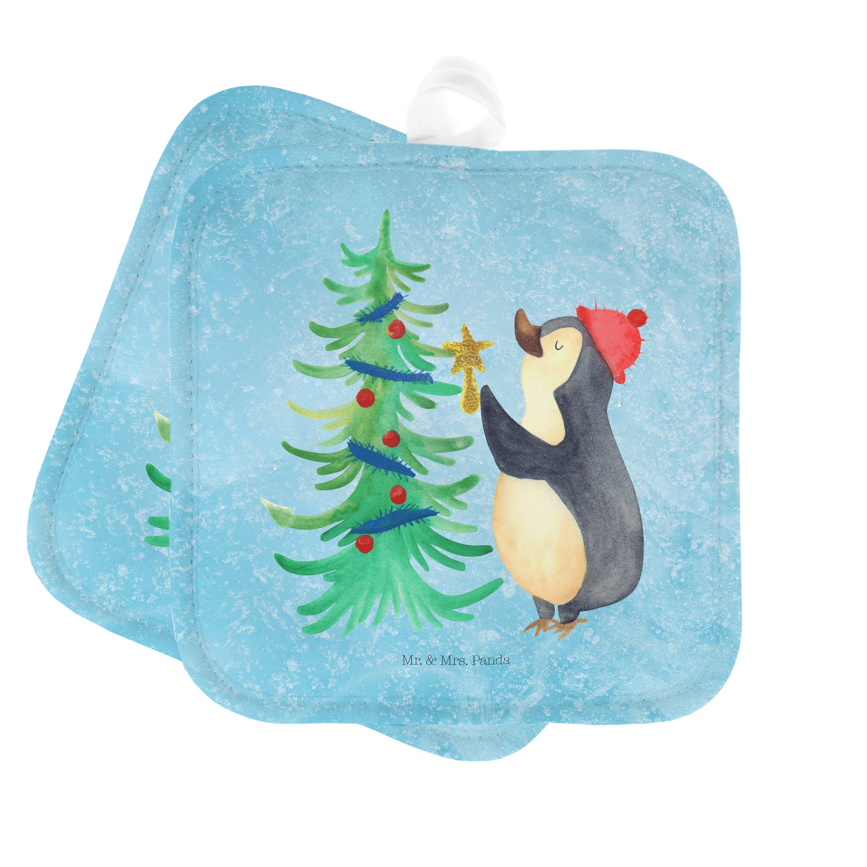 Mr. & Mrs. Panda Topflappen Pinguin Weihnachtsbaum - Eisblau - Geschenk, Advent, Heiligabend, Top, (1-tlg)