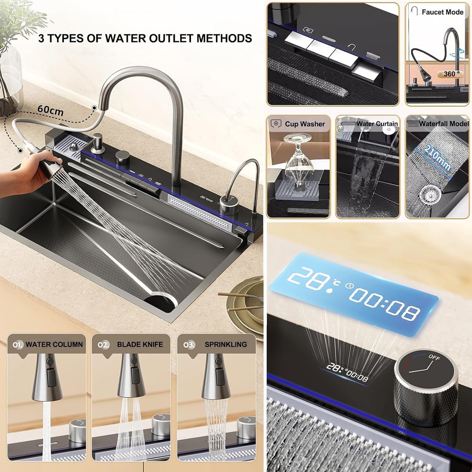 Faizee Home Einbauspüle Nano Wasserfall Geschirrspülbecken günstig online kaufen