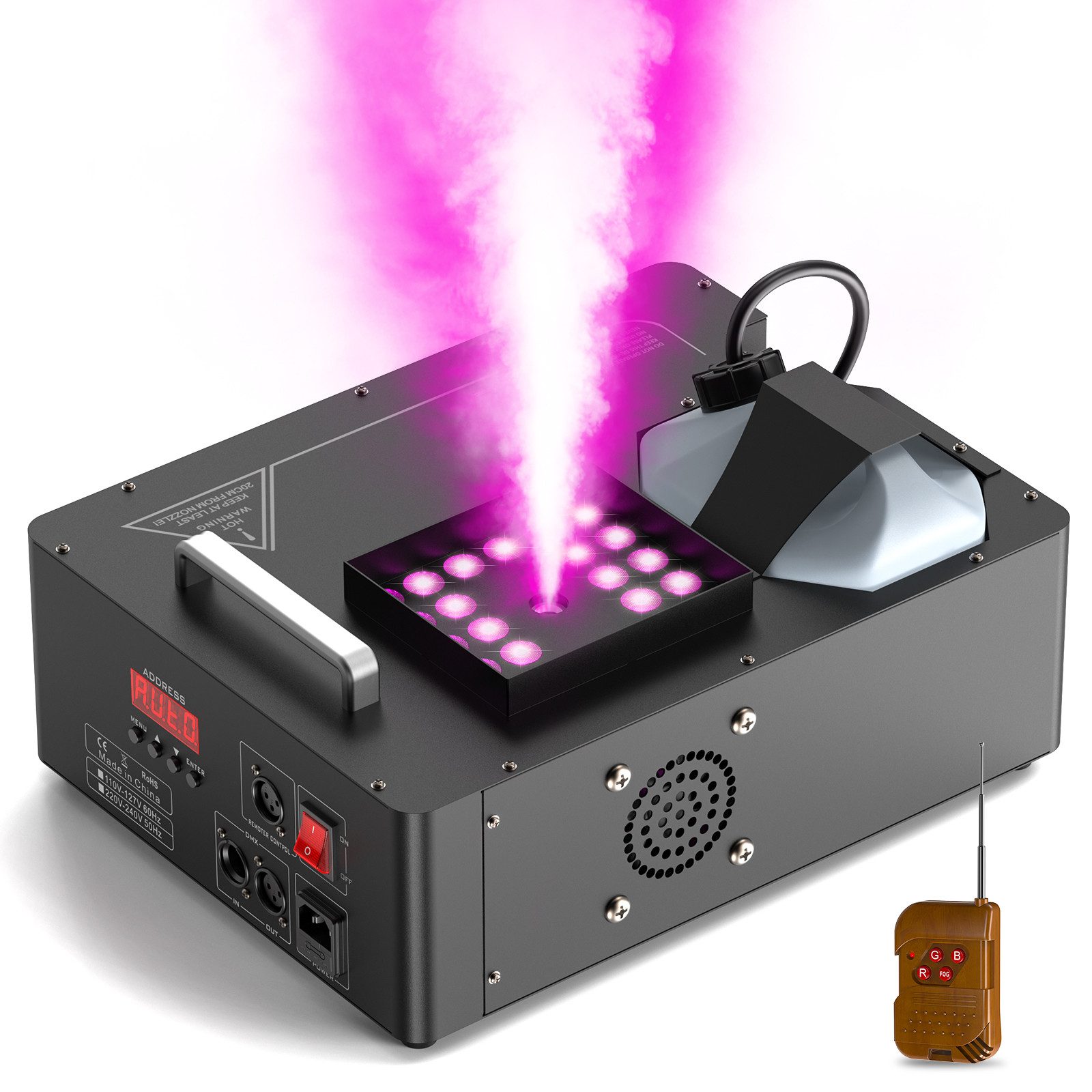 ZonQoonz Discolicht 1800-W-Nebelmaschine mit 24 RGB-LED-Leuchten und Fernbedienung