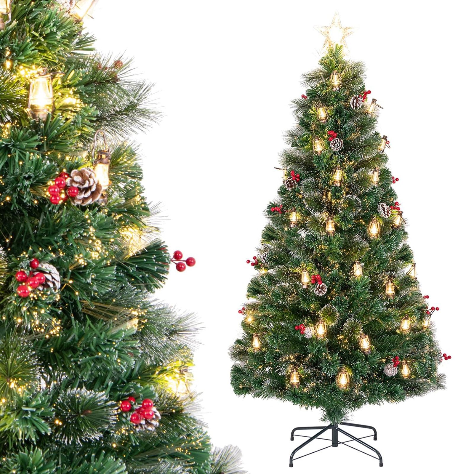 COSTWAY Künstlicher Weihnachtsbaum, 180cm, 220 Spitzen, 64 LEDs, 8 Modi