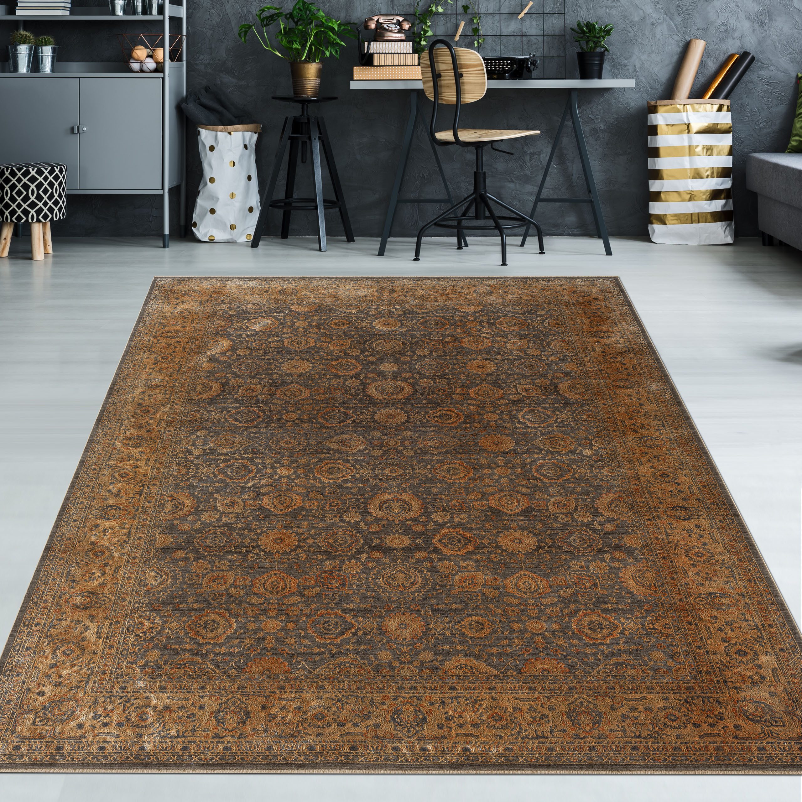 TeppichHome24 Teppich Teppich Orientalisch Blumen Ornamenten kupfer blau, rechteckig, Höhe: 7 mm