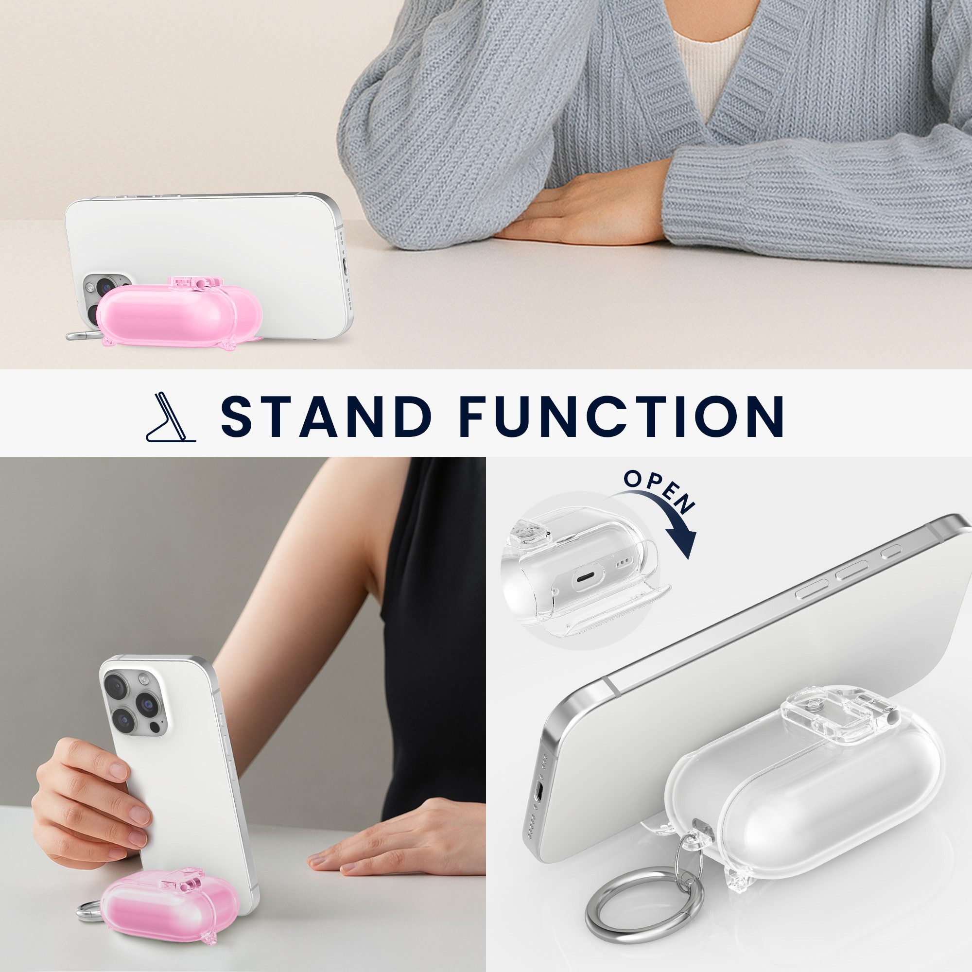kwmobile Kopfhörer-Schutzhülle Kopfhörer Case fürApple Airpods Pro 2 / Pro 1 Hülle, Headphones TPU Cover mit Standfunktion und Sicherheitsverschluss