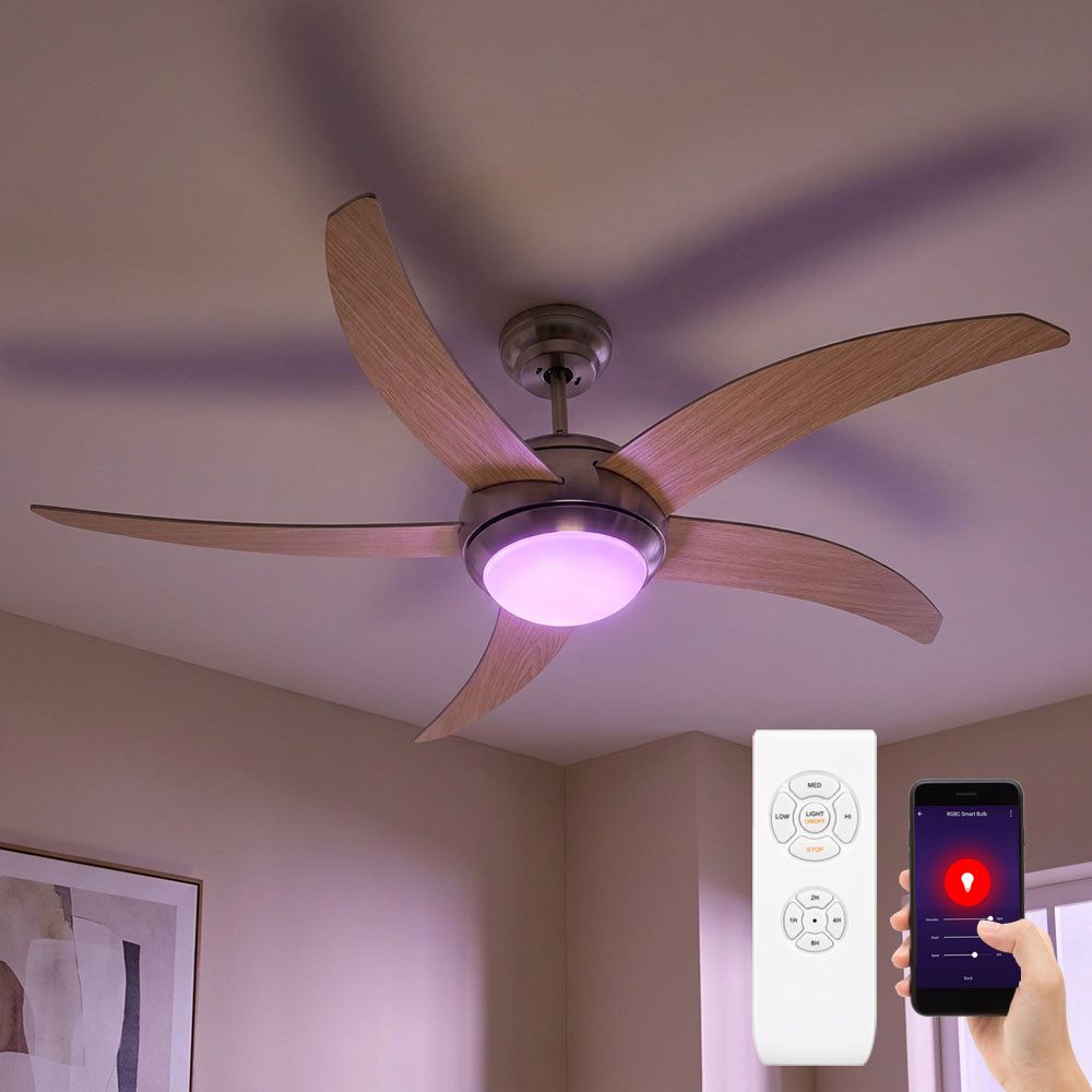 V-TAC Deckenventilator, LED Smart Deckenventilator inkl. Handy-App RGB-Farbwechsler