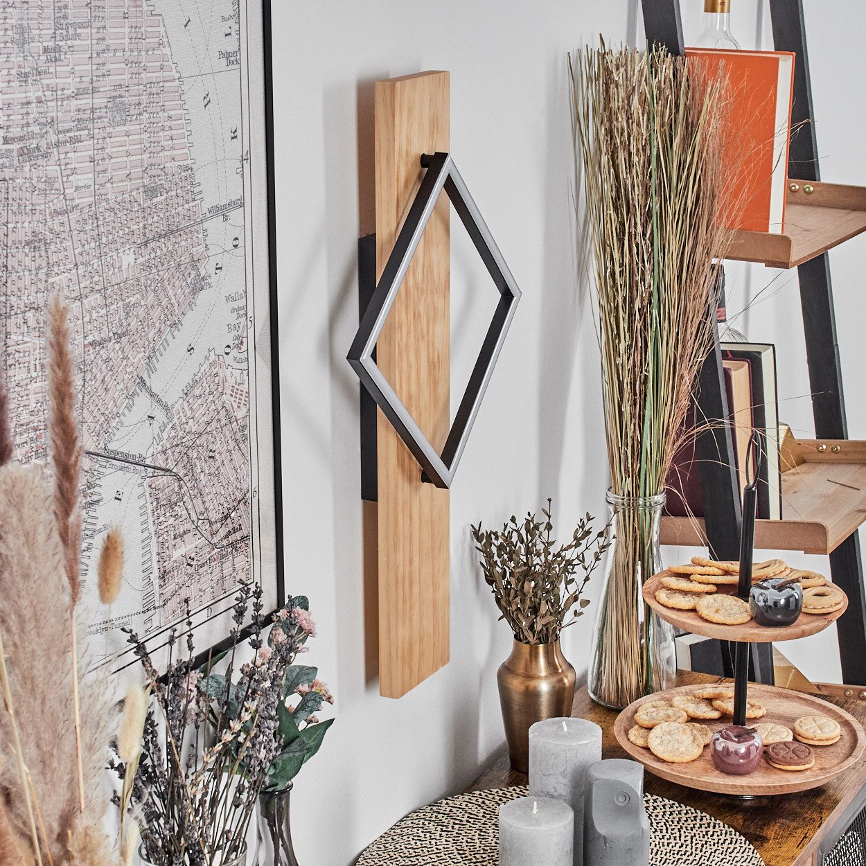 hofstein Wandleuchte Wandlampe aus Holz/Metall/Kunststoff in günstig online kaufen