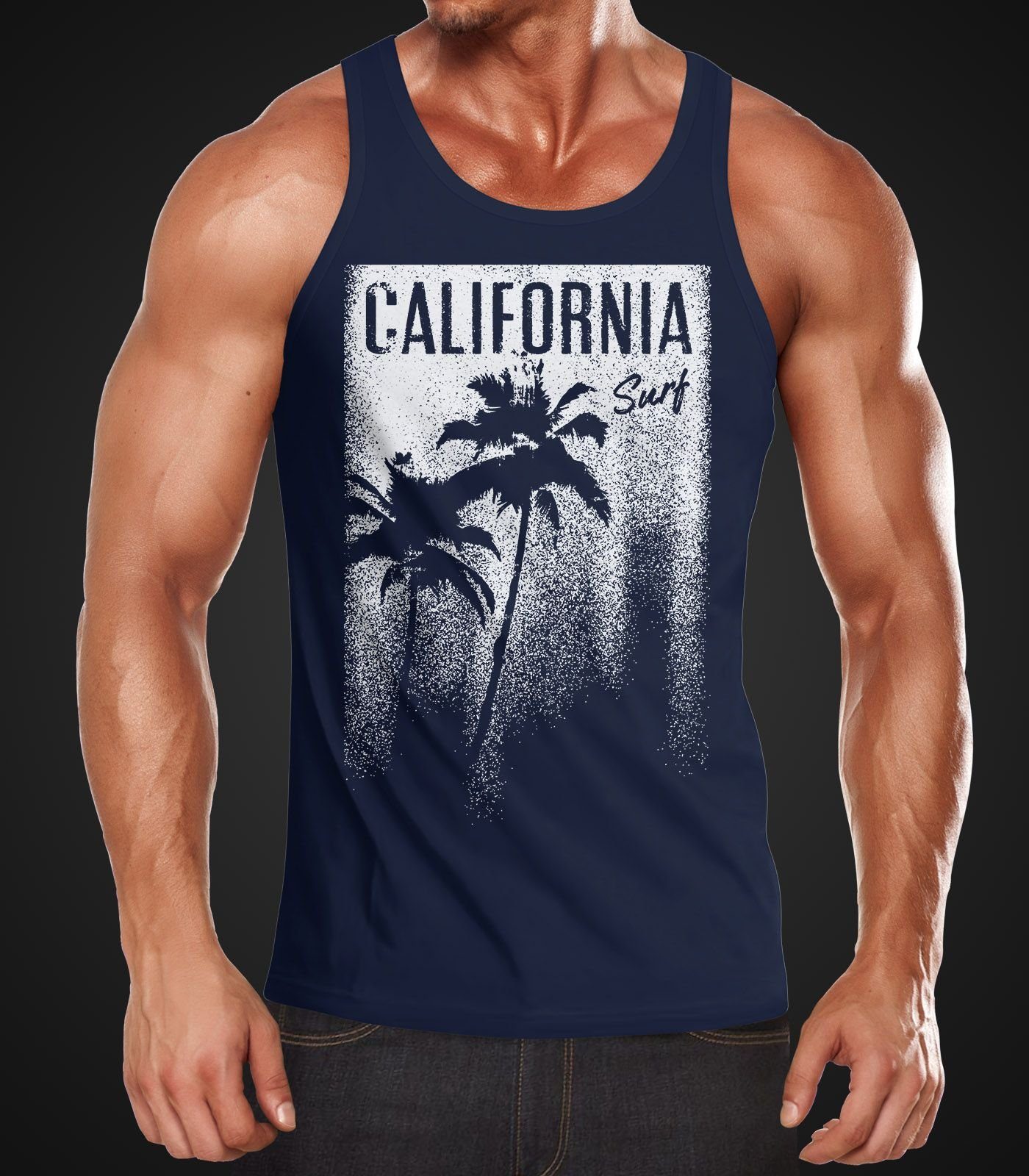 Cooles Neverless mit Tank-Top Neverless® Herren navy Palmen Surf Tanktop California Print