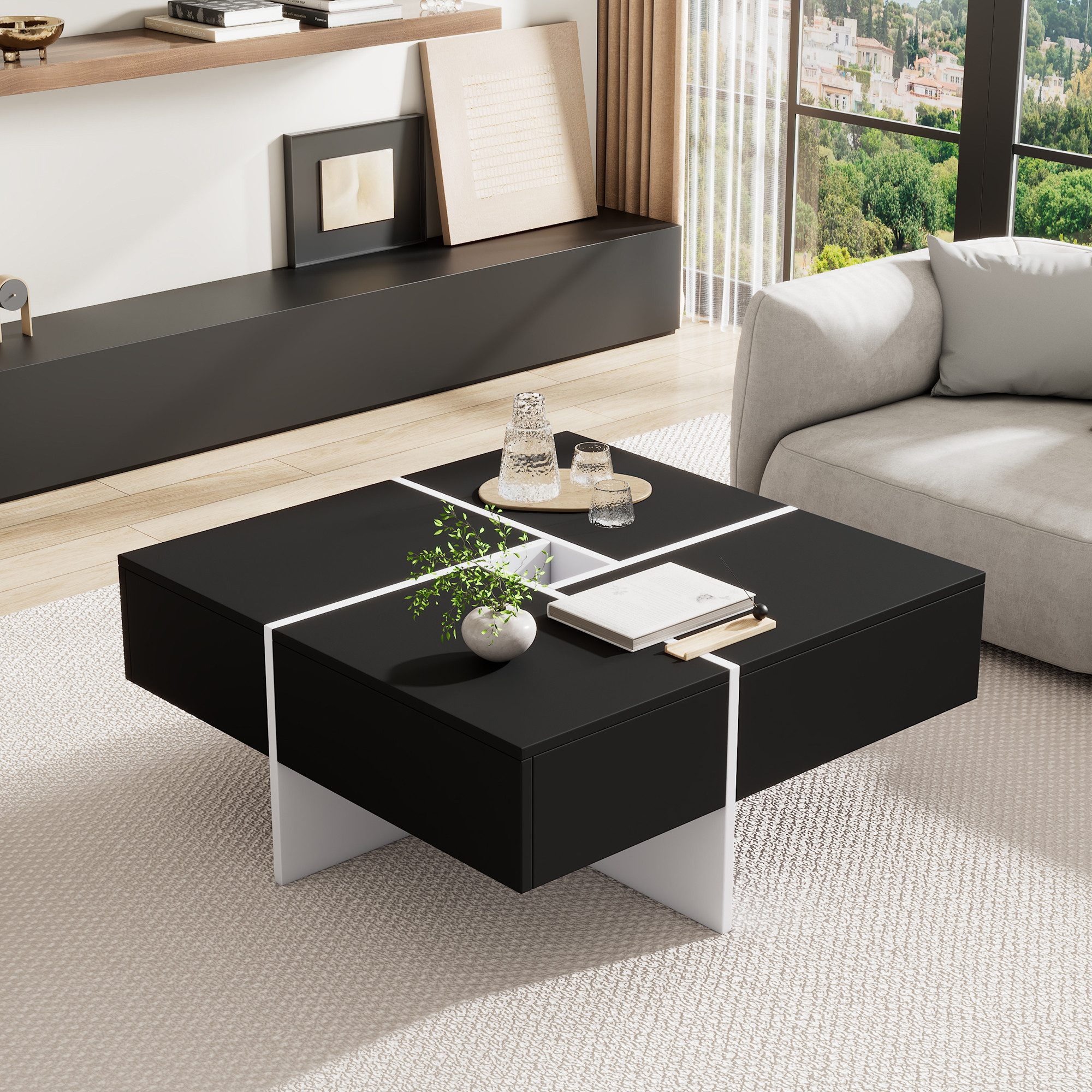 HAUSS SPOLE Couchtisch quadratisches, Schwarz-weißes Design günstig online kaufen