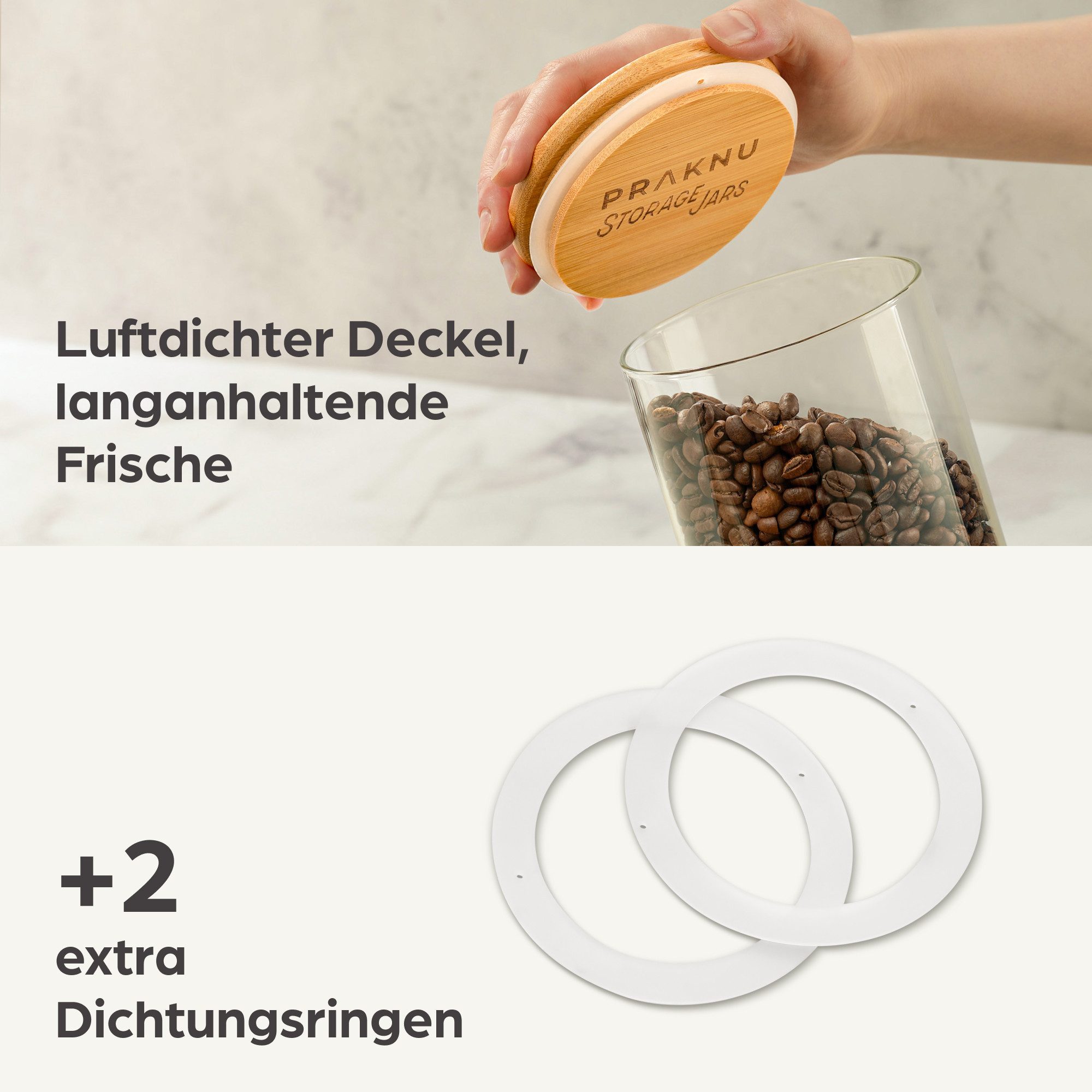 Praknu Vorratsdose Vorratsdosen mit Deckel für Spaghetti 2er Set - Luftdicht mit, Borosilikatglas, (Set, 2-tlg), Aufbewahrung Küche Lebensmittel aus Glas - Luft – Bild 3 von 5